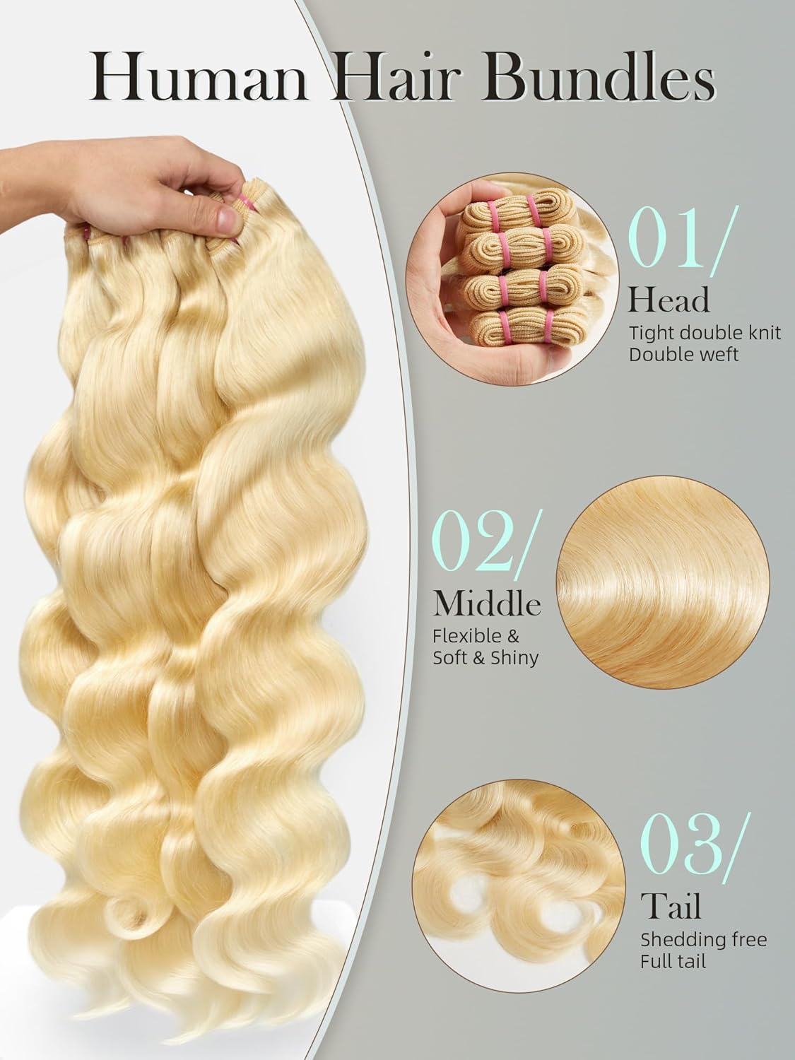 16-22 Inch 4 Bundles Unprocessed Brazilian Body Wave 613 Honey Blonde Human Hair Extensions - Image 3