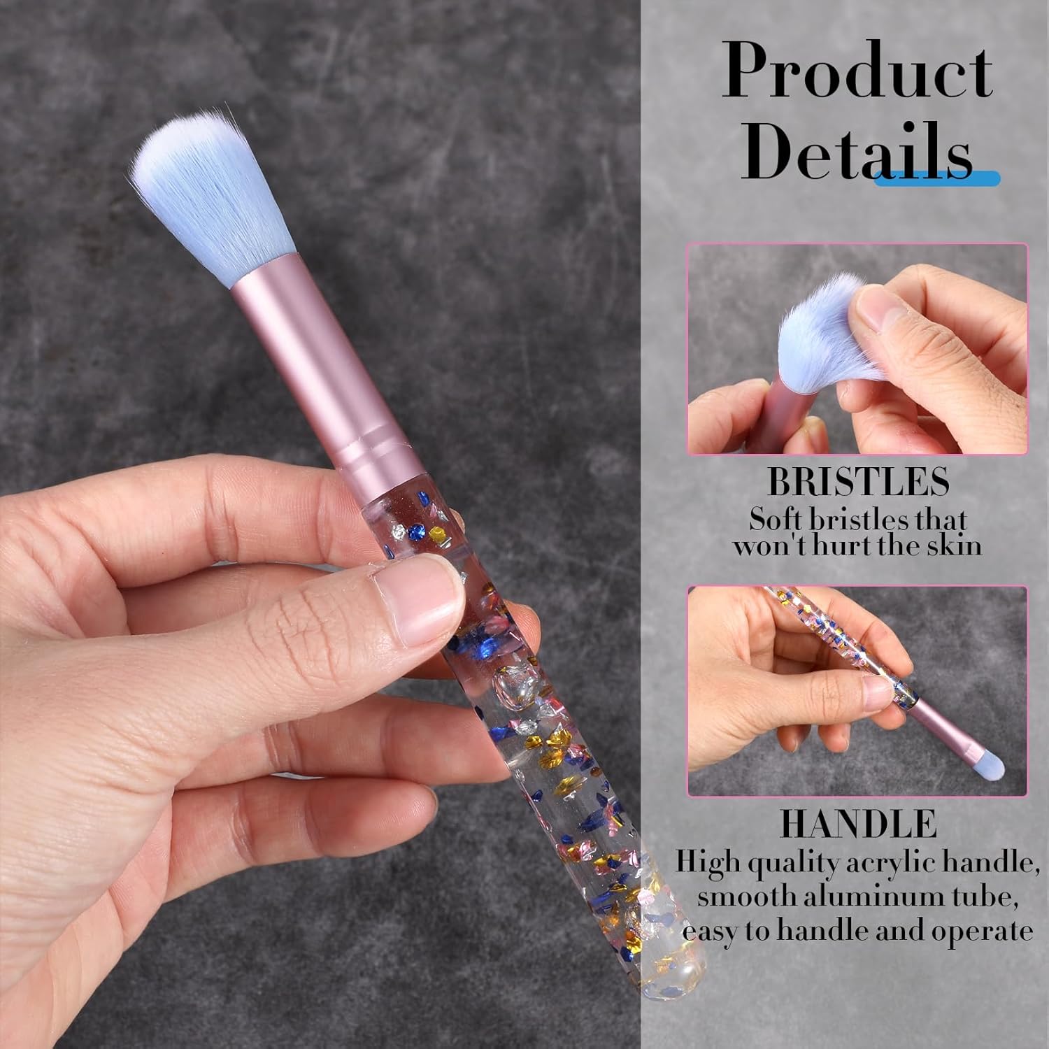 7 Piece Cute Pink Makeup Brush Set with Sparkly Sequins Handle for Foundation, Blush, and Eyeshadow - Image 2