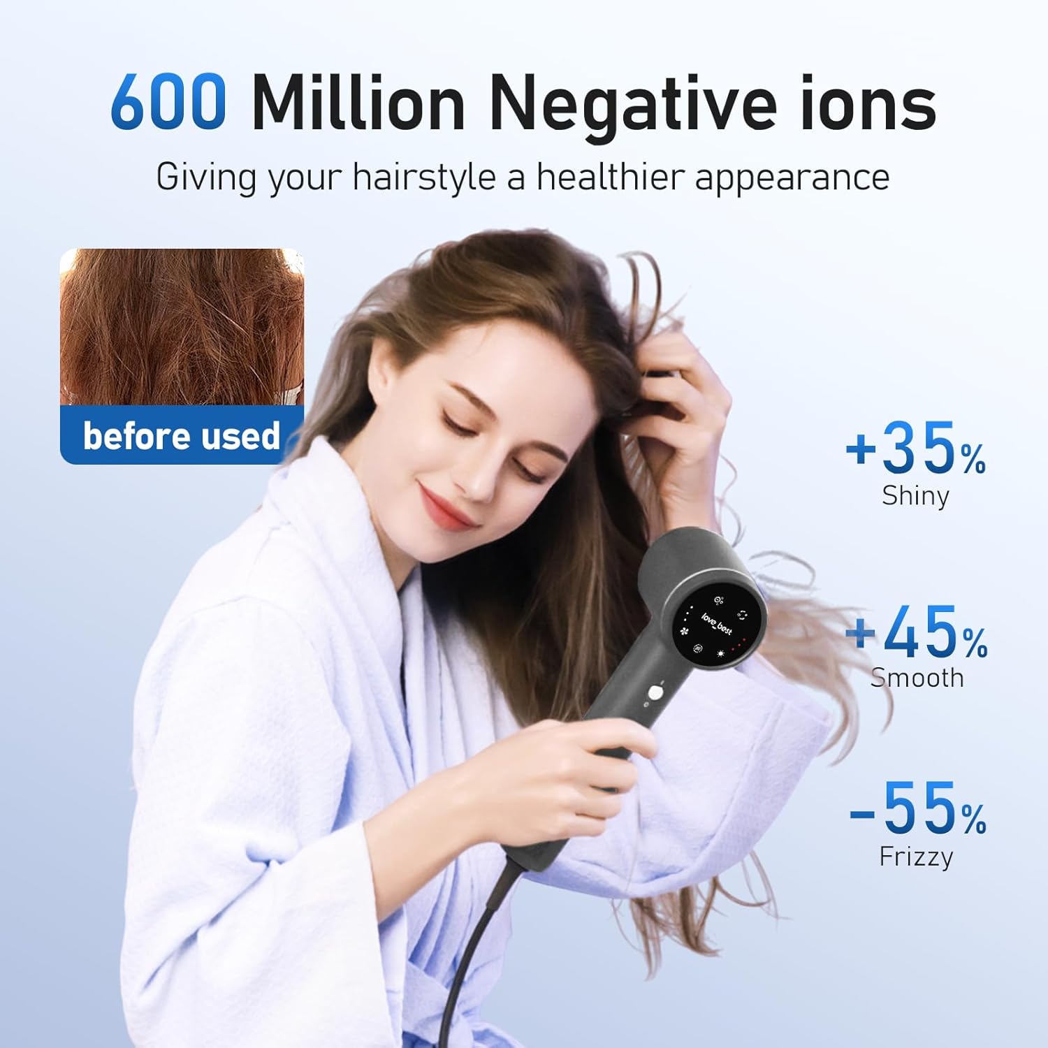 Negative Ionic Blow Dryer, 110000 RPM Professional High-Speed Low Noise Thermo-Control Hair Dryer, Lightweight Blow Dryer with Magnetic Diffuser and Nozzle for Home Travel Salon Women Man - Image 3