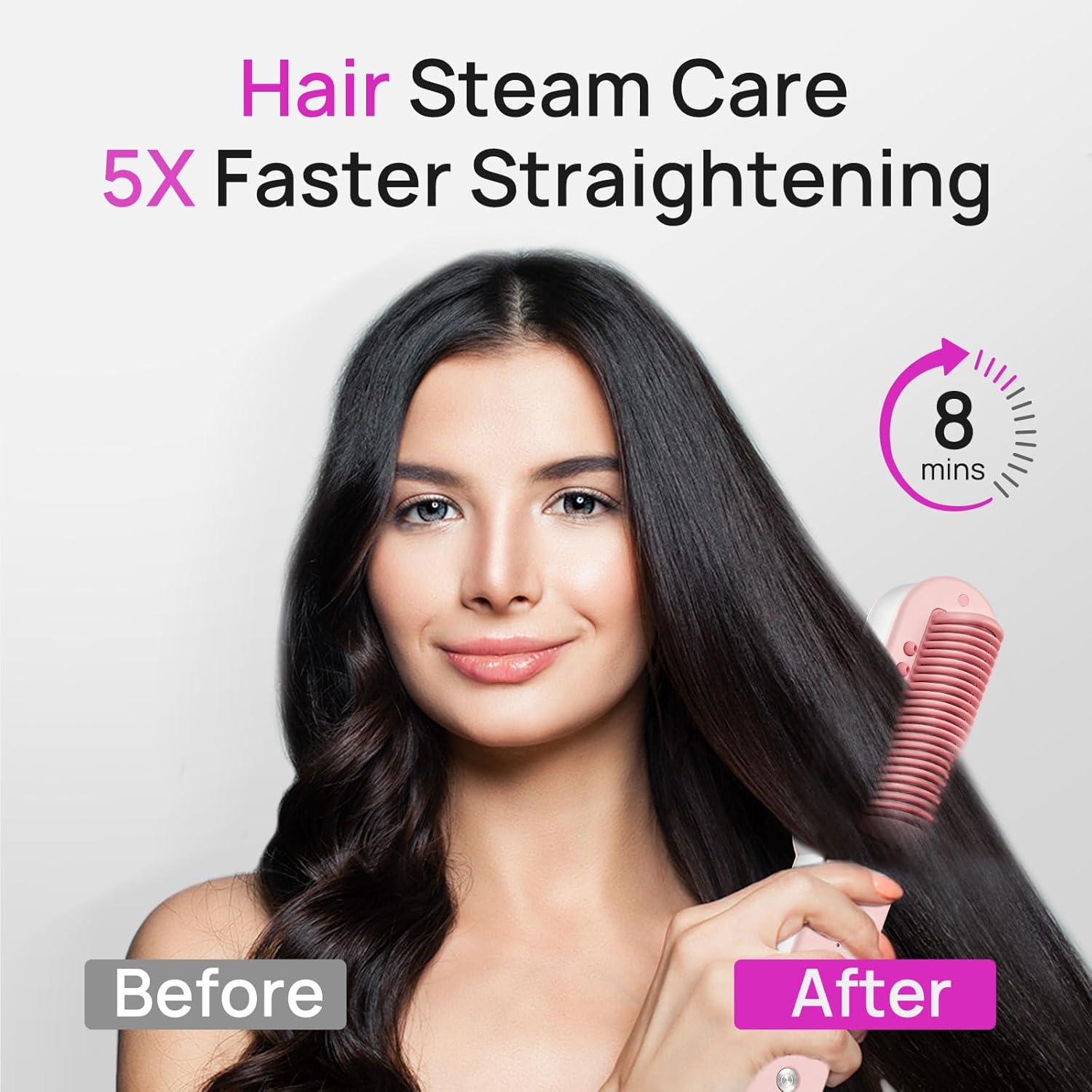 Anikine 3-in-1 Steam Hair Straightener Brush 4 Temperature Settings Dual Voltage Black - Image 2