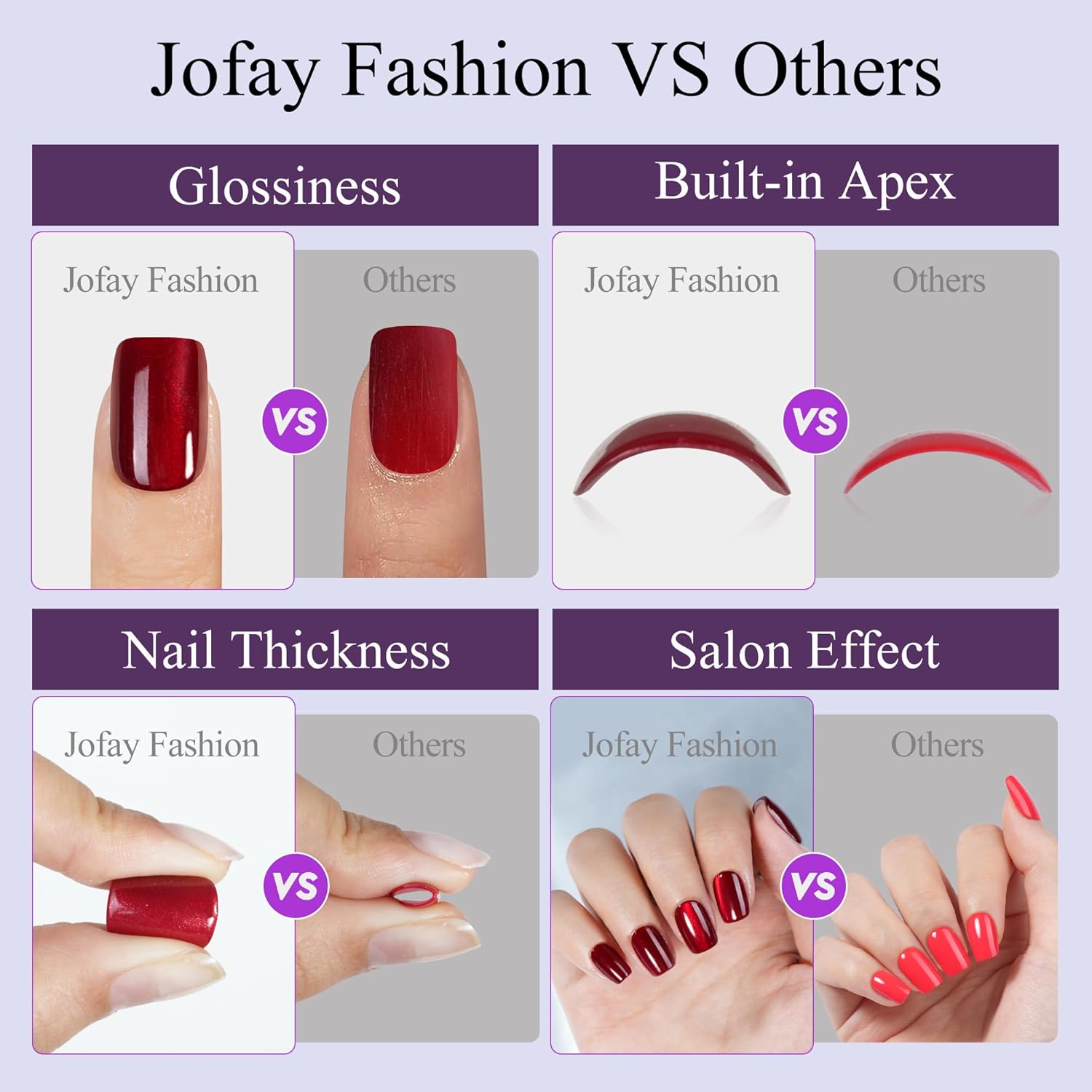 Short Cat Eye Press On Nails Set 160 Pieces 5 Styles Jofay Fashion Acrylic - Image 6