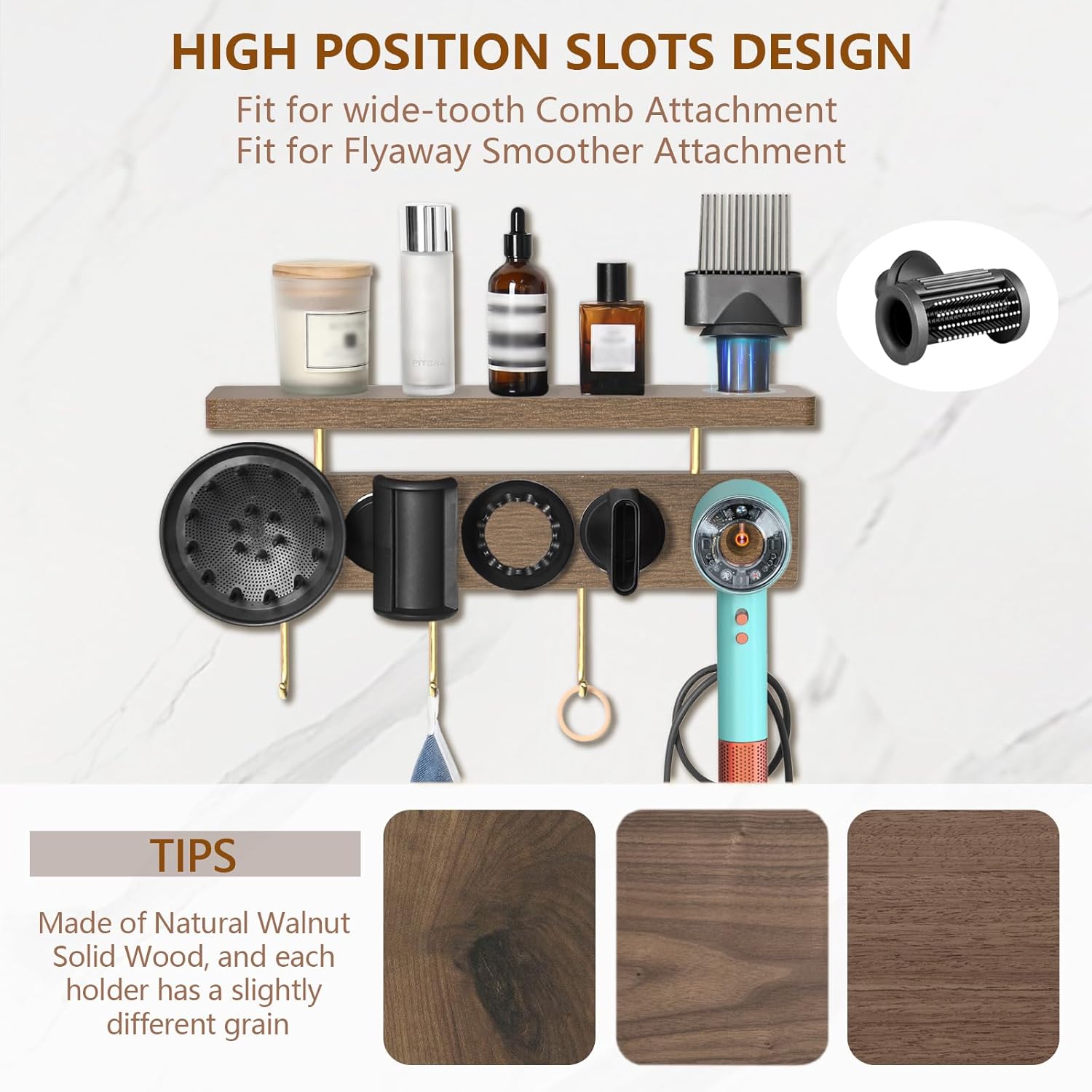 Wooden Wall Mount Holder Organizer for Dyson Supersonic Hair Dryer and Accessories - Image 5