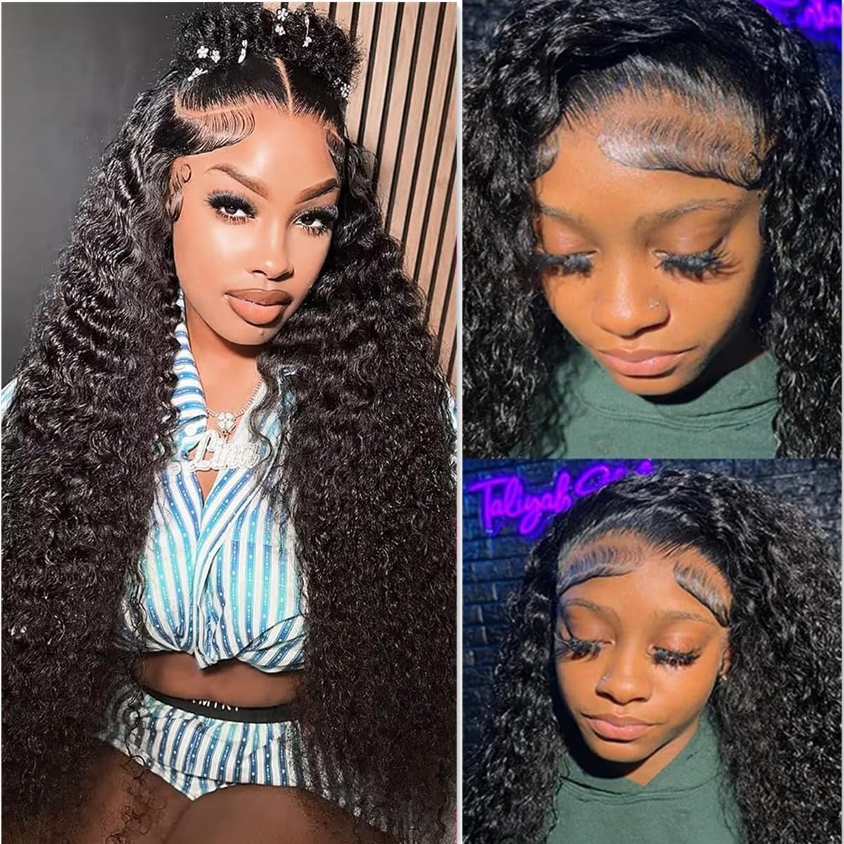 Josblue 4x4 Deep Wave Lace Front Wig 18" Natural Color 180% Density - Image 7