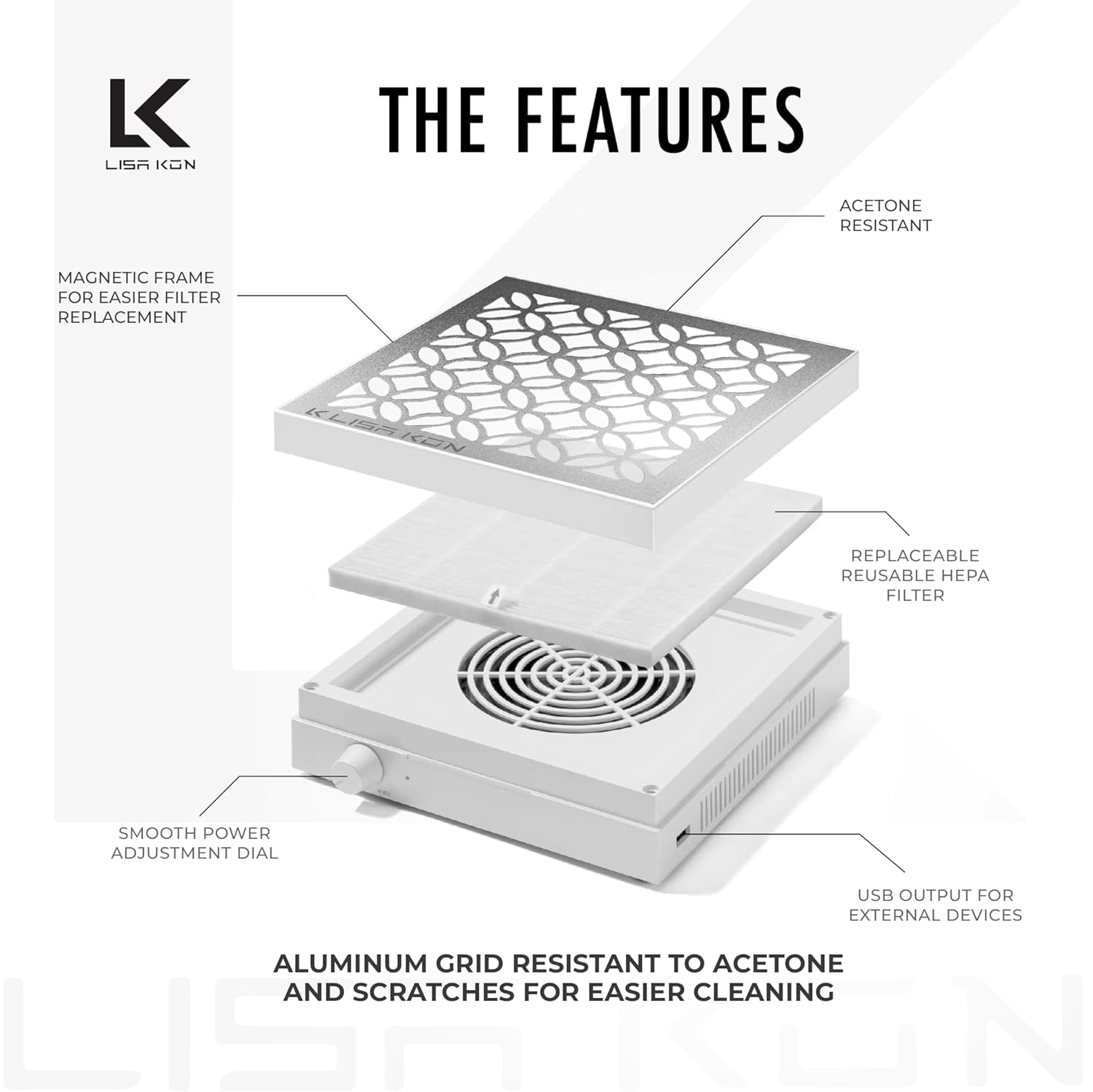Powerful 80W Nail Dust Collector with Reusable Filter for Gel Acrylic Manicures - Image 3