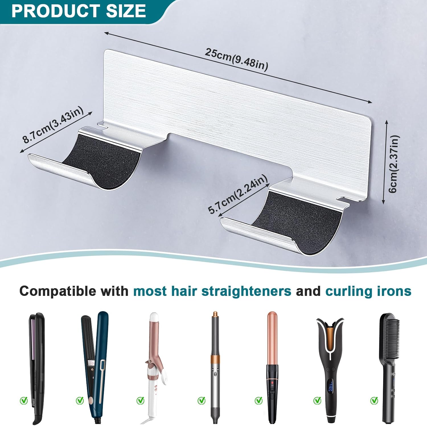 Stainless Steel Curling Iron and Flat Iron Wall Mount Organizer for Hair Tools - Image 6