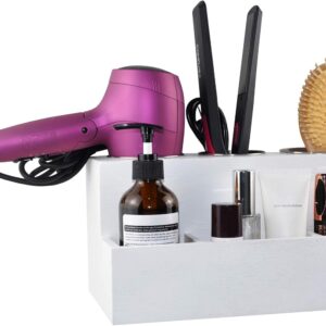 Spiretro Hair Tools Organizer - Wood White - Blow Dryer, Straightener, Curling Wand, Brushes Holder - Vanity & Bathroom Storage - Wall Mount or Sit on Counter