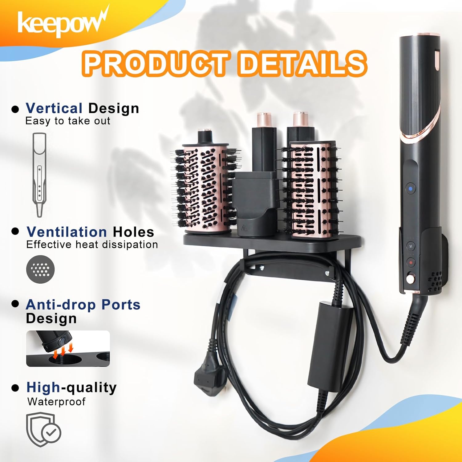 KEEPOW Wall Mount Hair Dryer Holder for Shark Flexstyle, Brush & Dryer Stand, Bathroom Organizer - Image 4