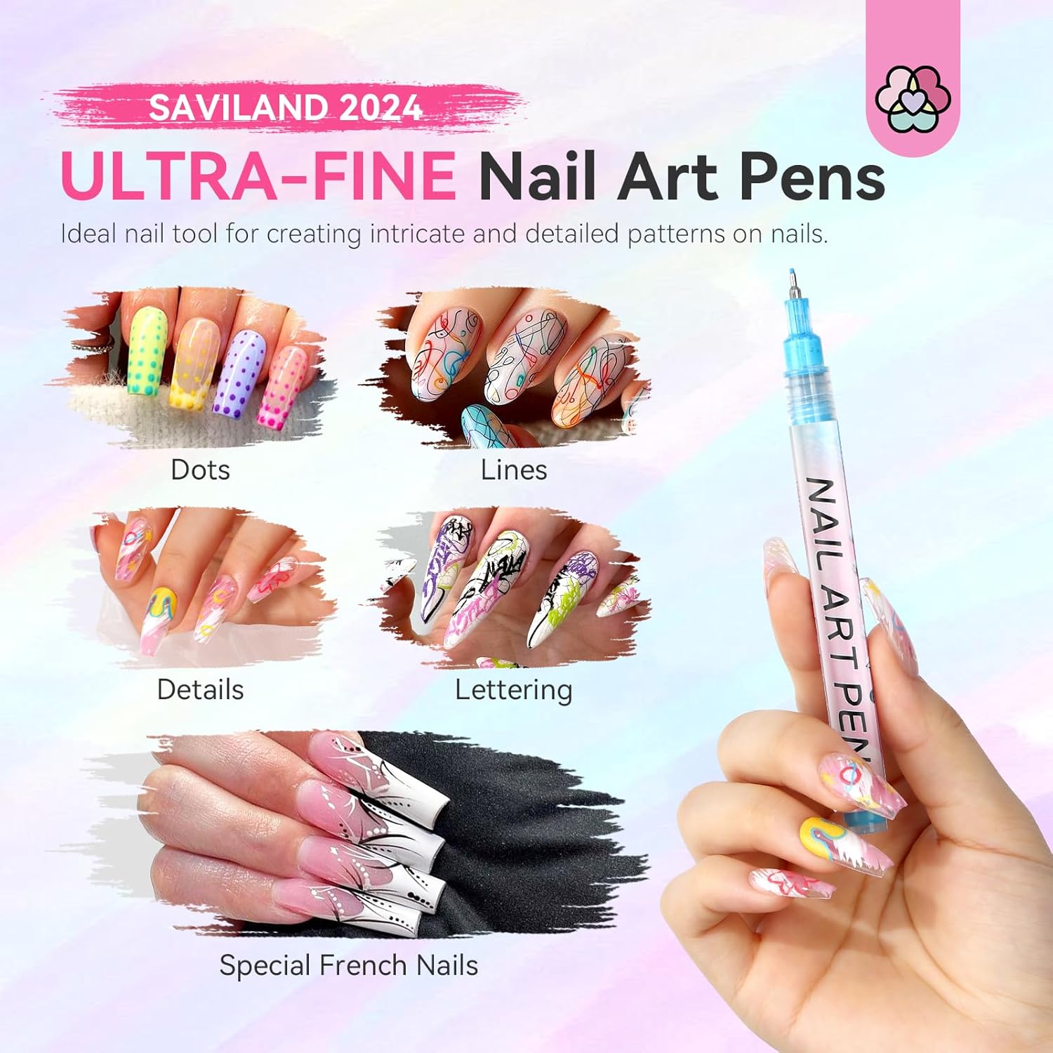 Saviland 12 Color Nail Art Pens Set 0.5mm Tip Quick Drying for DIY Designs - Image 2