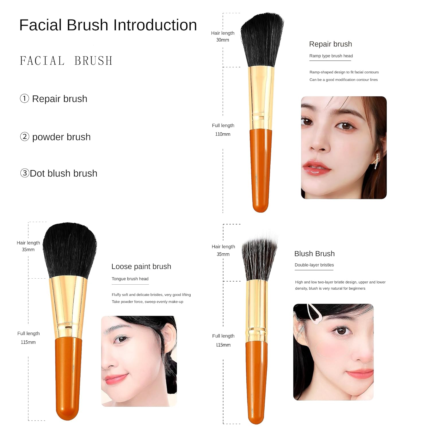 Novo Mini 9-Piece Makeup Brush Set Soft Synthetic Bristles with Travel Bag - Image 3