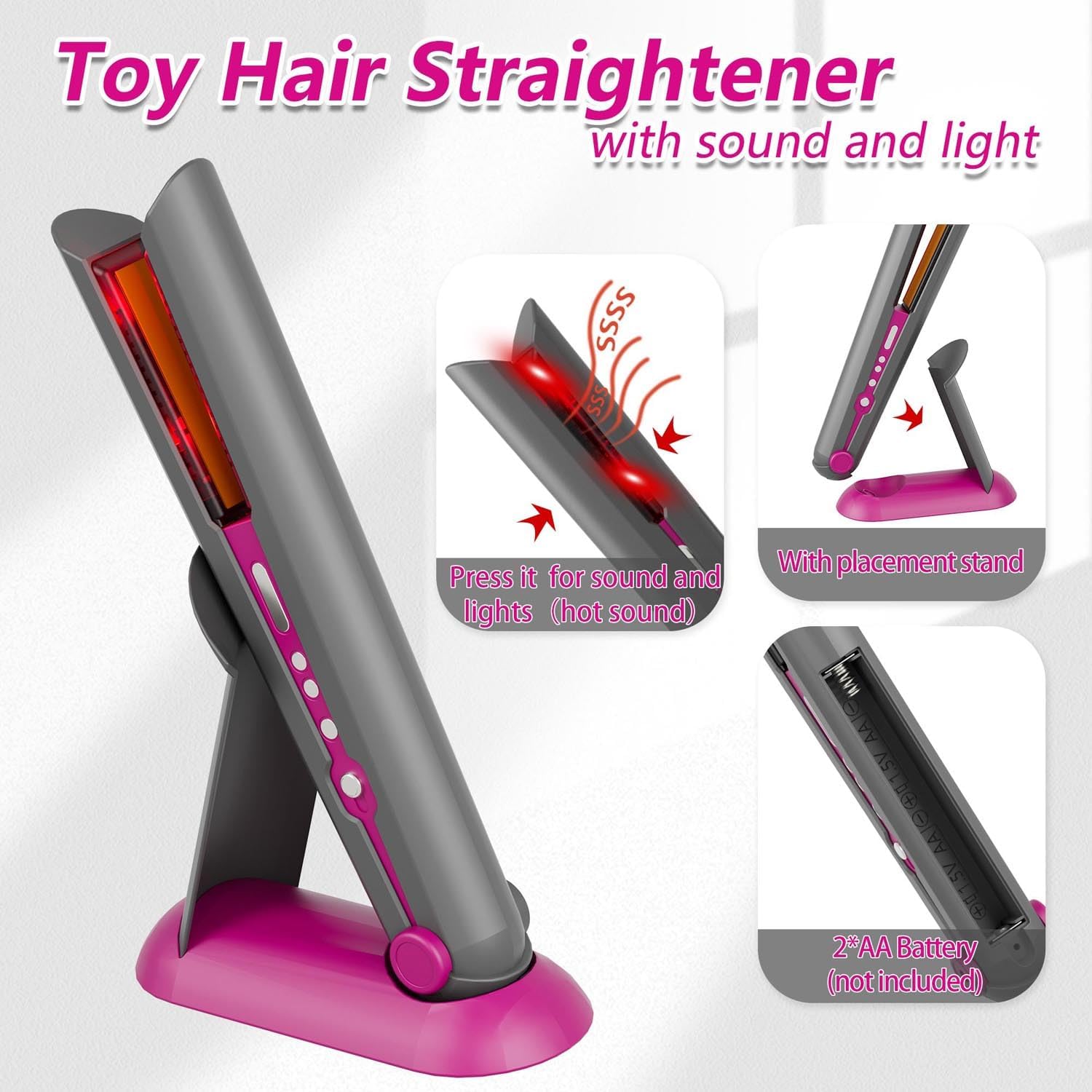 Girls Hair Salon Deluxe Styling Set with Real Function Hair Dryer and Straightener for Ages 3+ - Image 4
