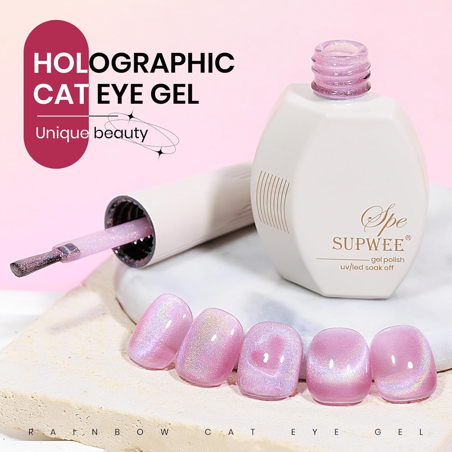 Pink Rainbow Magnetic Cat Eye Gel Nail Polish for Glittery Galaxy Effect 15ml - Image 7