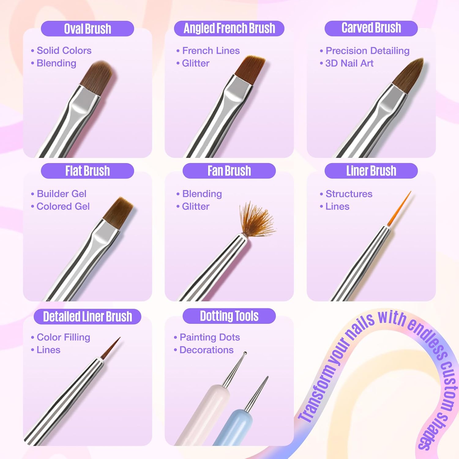 MEFA 8-Piece Nail Art Brush Set for Home Gel Polish and Liner Designs - Image 7