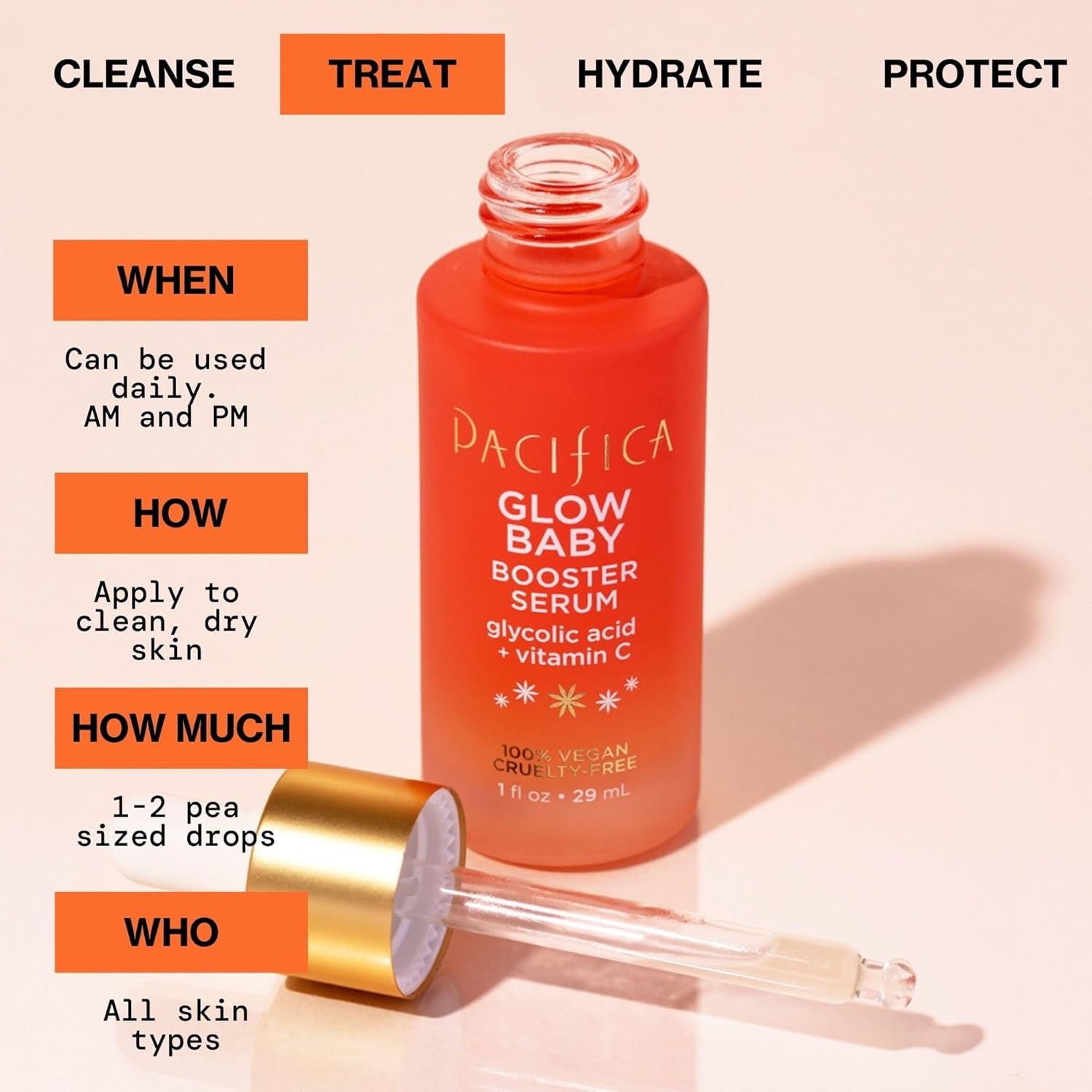 Pacifica Glow Baby Booster Vitamin C Face Serum 1 oz with Glycolic Acid Fragrance-Free Vegan - Image 8