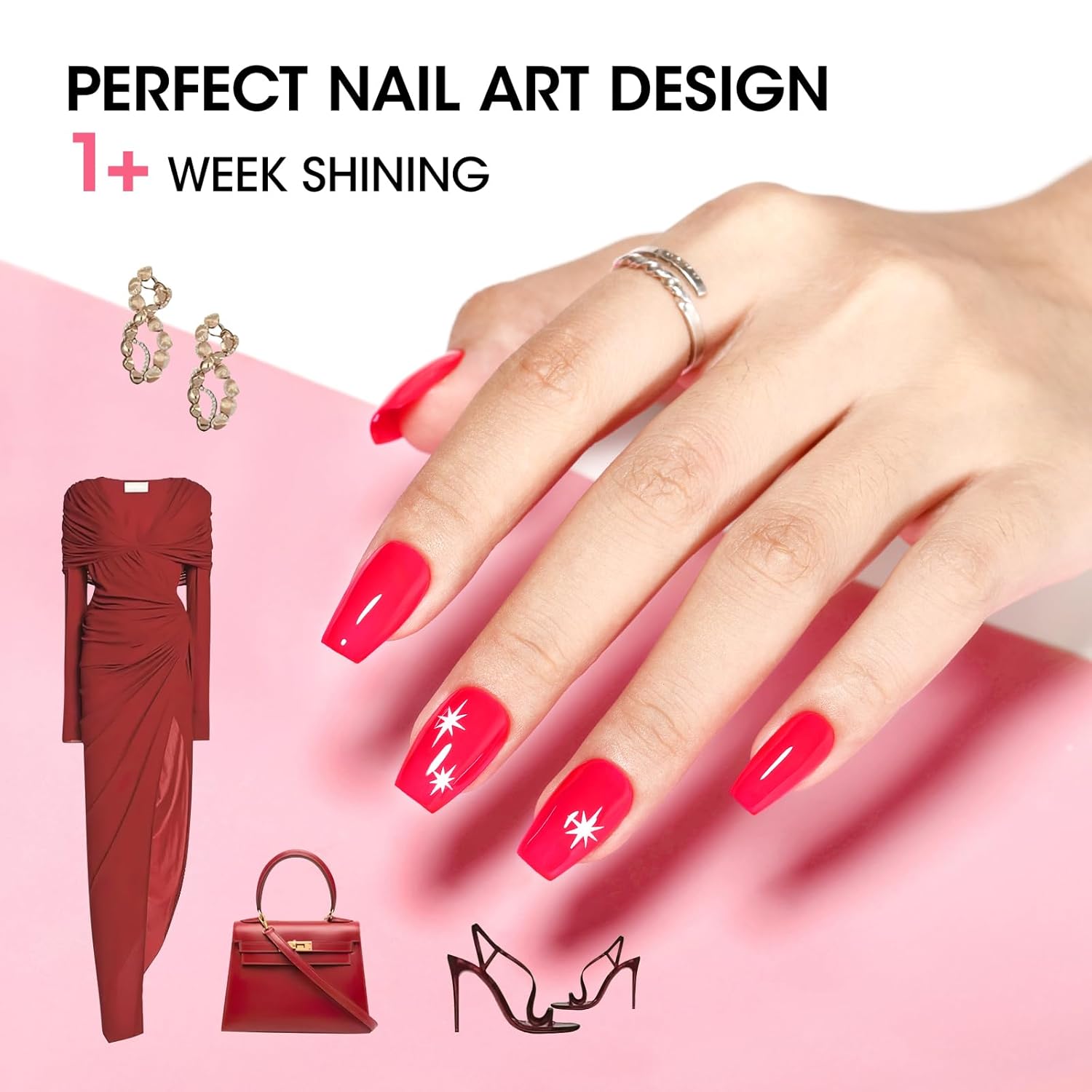GELLEN Quick Air Dry Red Pink Nail Polish Set for Acrylic Natural Nails, Non-Toxic - Image 3
