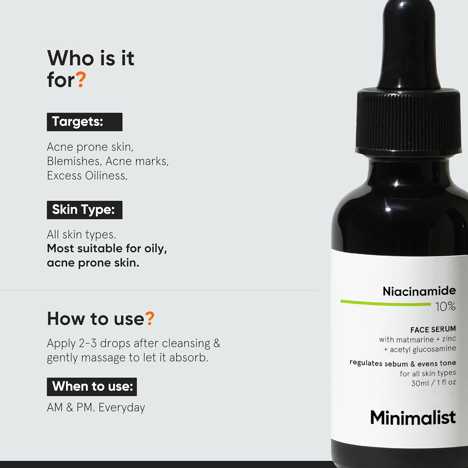 Minimalist 10% Niacinamide Acne Control Oil Balancing Serum with Zinc 1 Fl Oz - Image 3