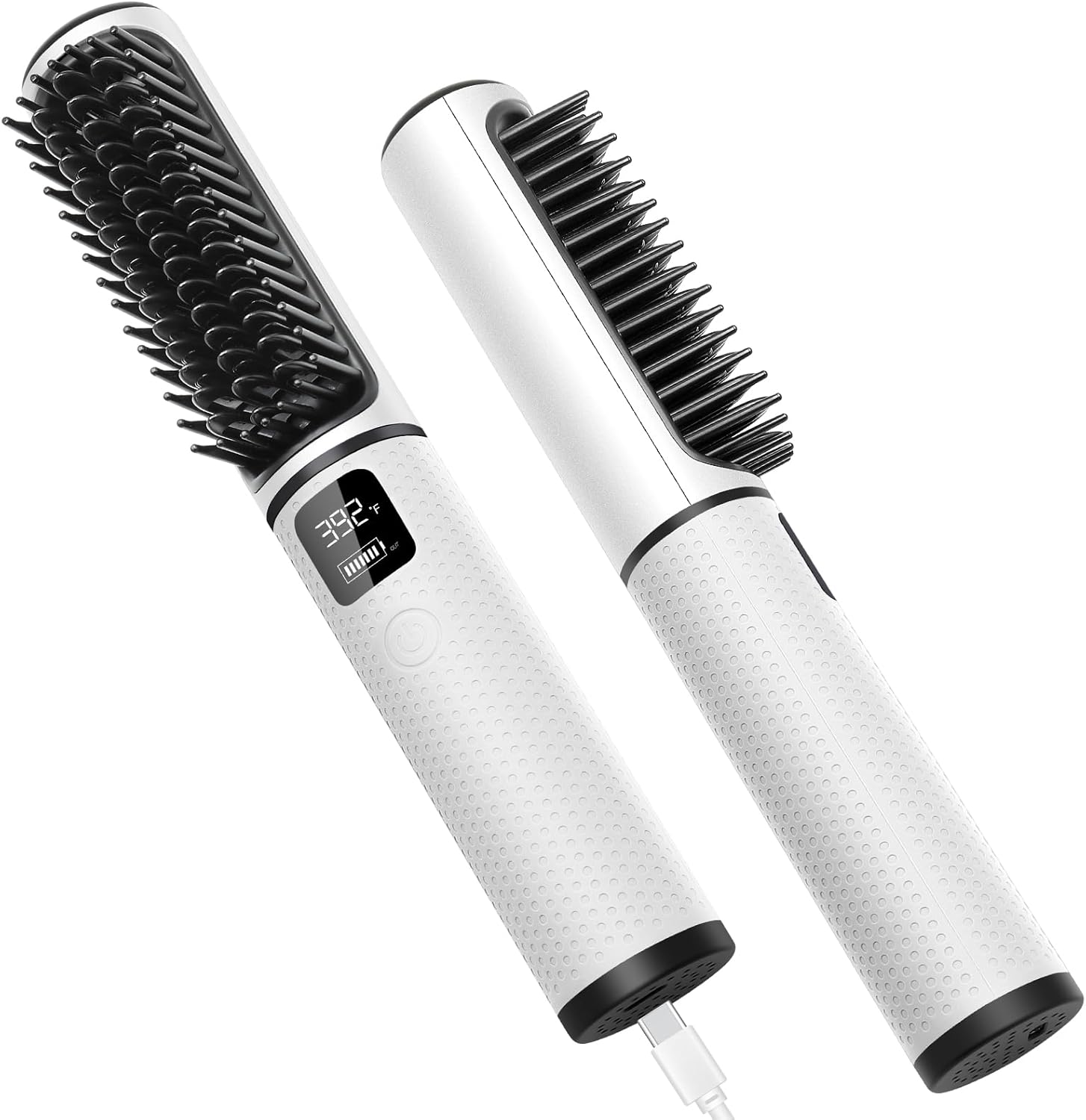 Cordless Hair Straightener Brush, iTayga Portable Hair Straightener Brush for Women with Travel Size, 2 in 1 Negative Ion Hair Straightener Styling Comb, USB Rechargeable 5000MAH Hot Comb, White