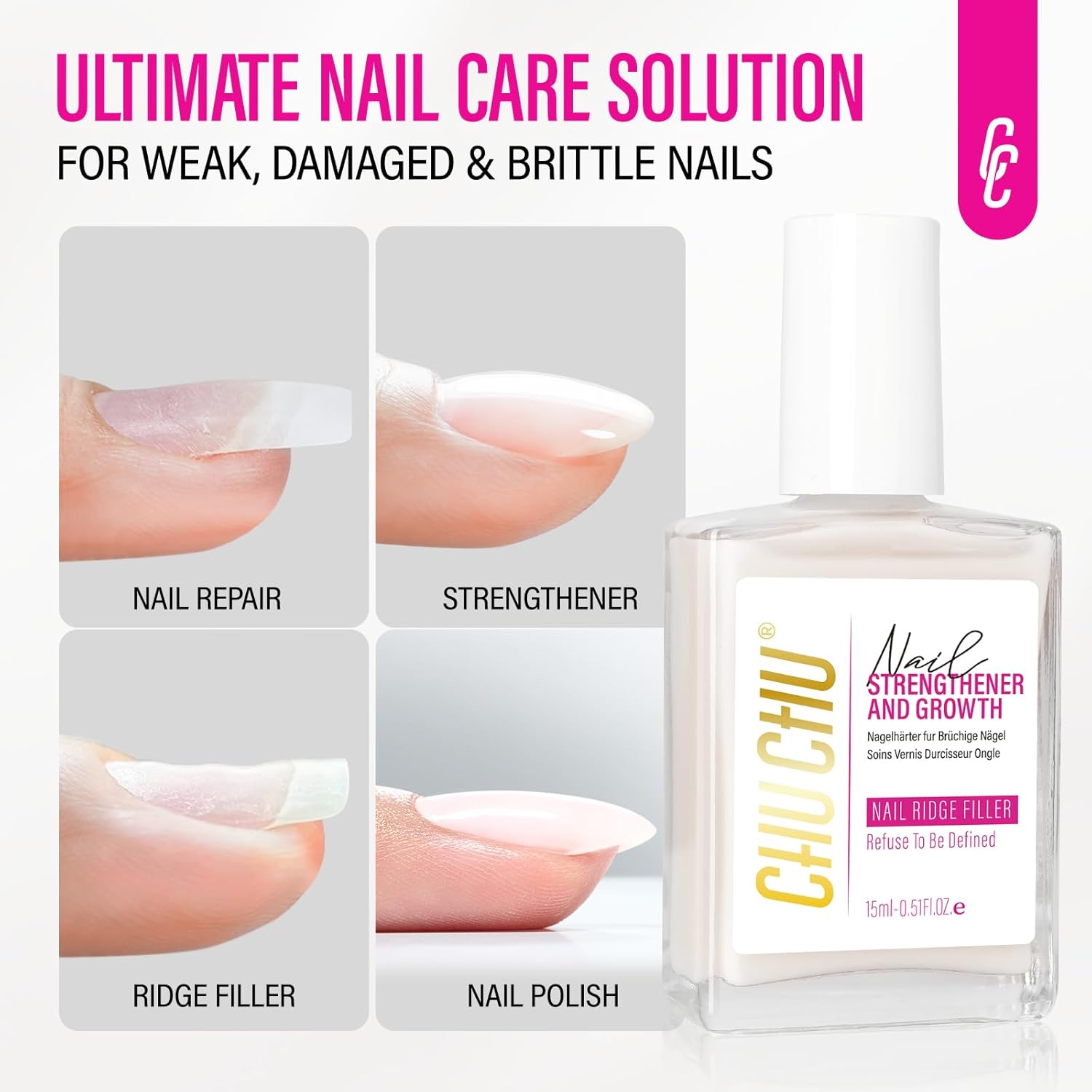 CHUCHU 15ML Milky White Nail Strengthener Hardener for Growth and Ridge Filling - Image 3