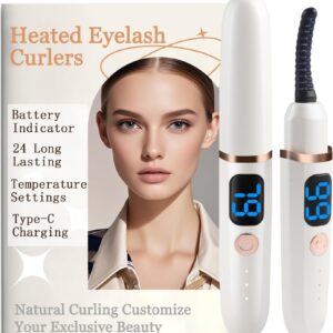 Heated Eyelash Curlers with Battery Indicator, Electric Eyelash Curler 3 Temperature Modes LED Display USB Rechargeable Makeup Tools, Heated Lash Curler Ideal Gift for Women (White)