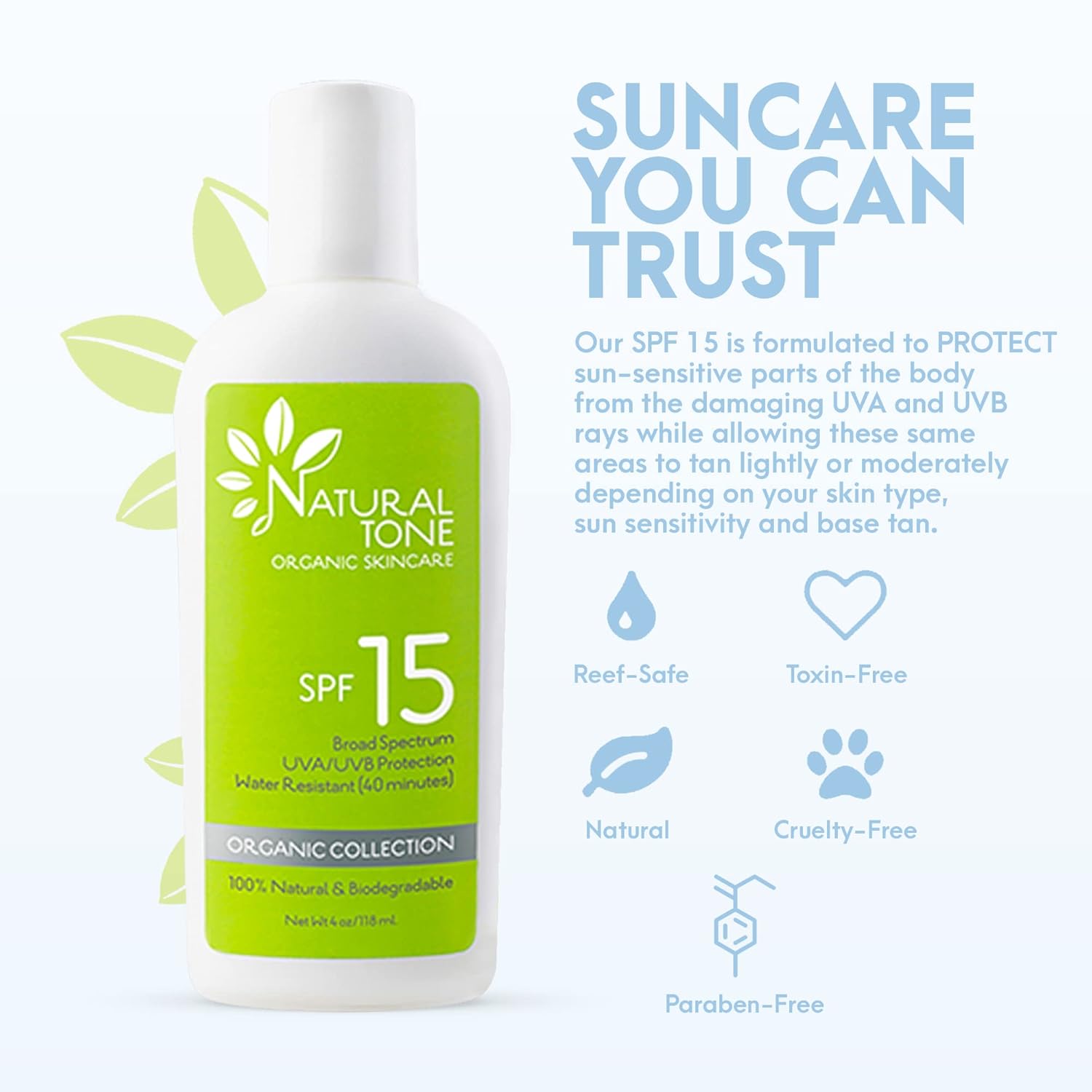 SPF15 Natural Plant-Based Sunscreen Lotion 4oz, Soothing Hydrating, Water-Resistant - Image 4