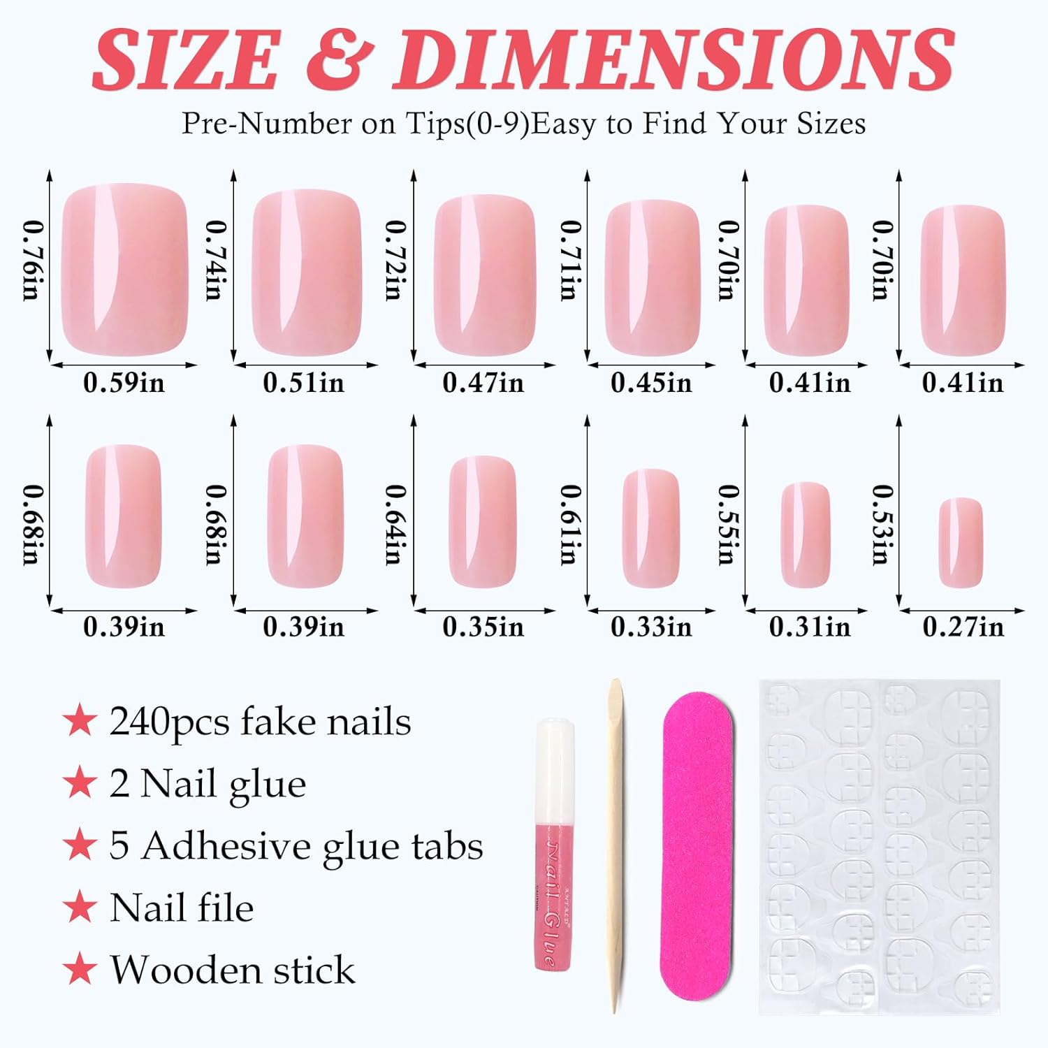 LoveOurHome 240pc Short Square Press-On Nails with Adhesive Tabs for Women and Girls - Image 2