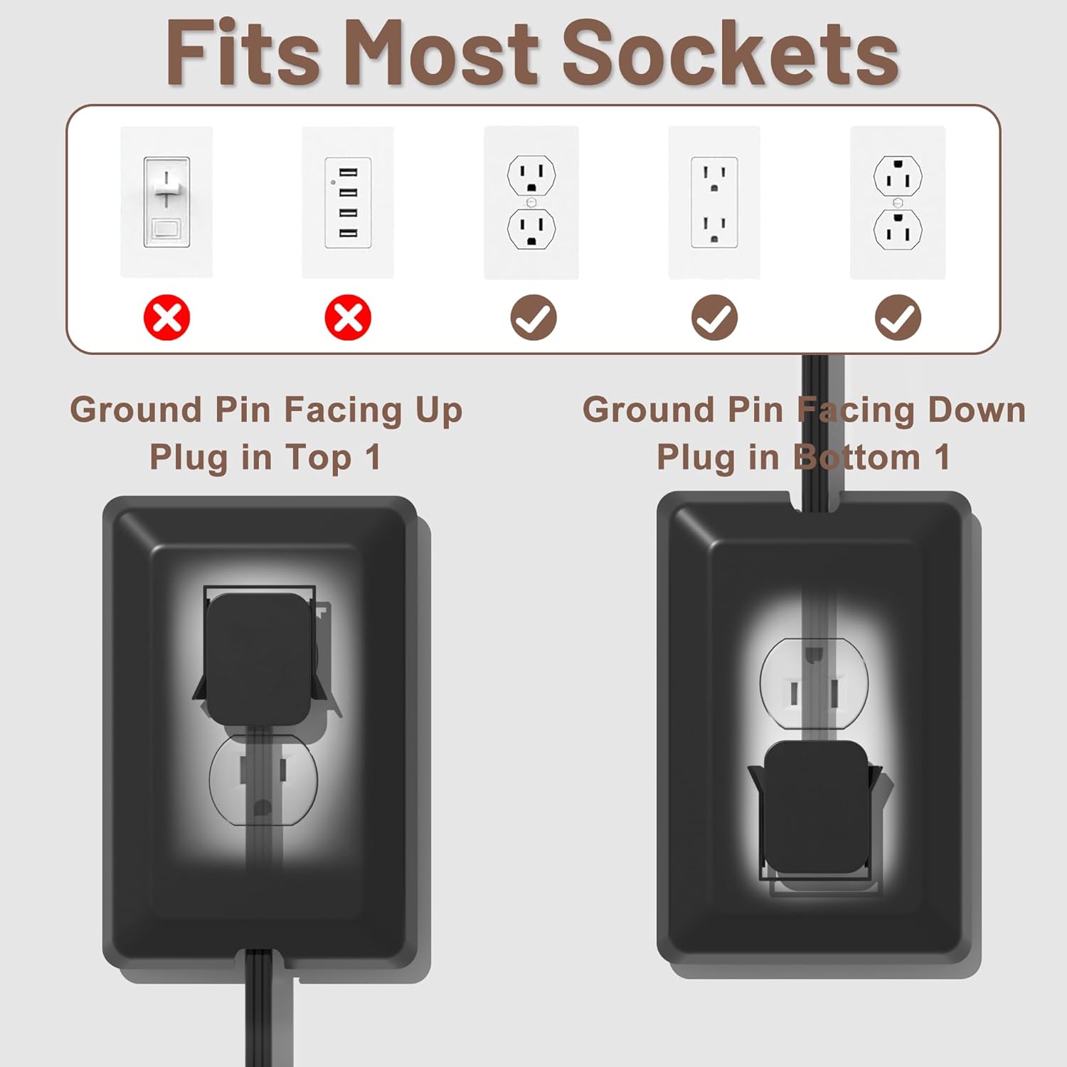 Flat Plug Extension Cord 3FT with Ultra Thin Outlet Concealer and 3 Outlet Power Strip in Black - Image 5