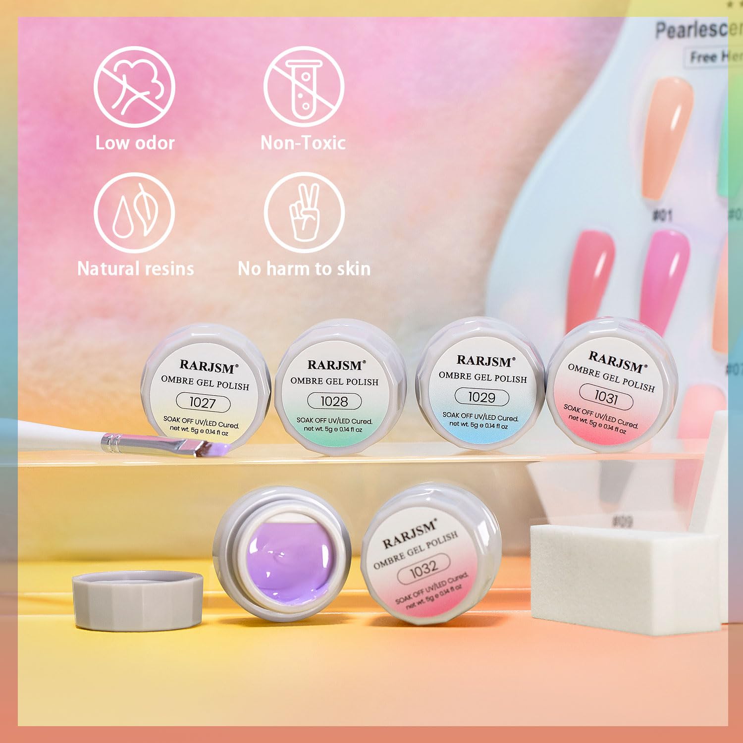 RARJSM 6Pcs Ombre Gel Polish Set with Sponges and Nail Brush for DIY Nail Art - Image 2