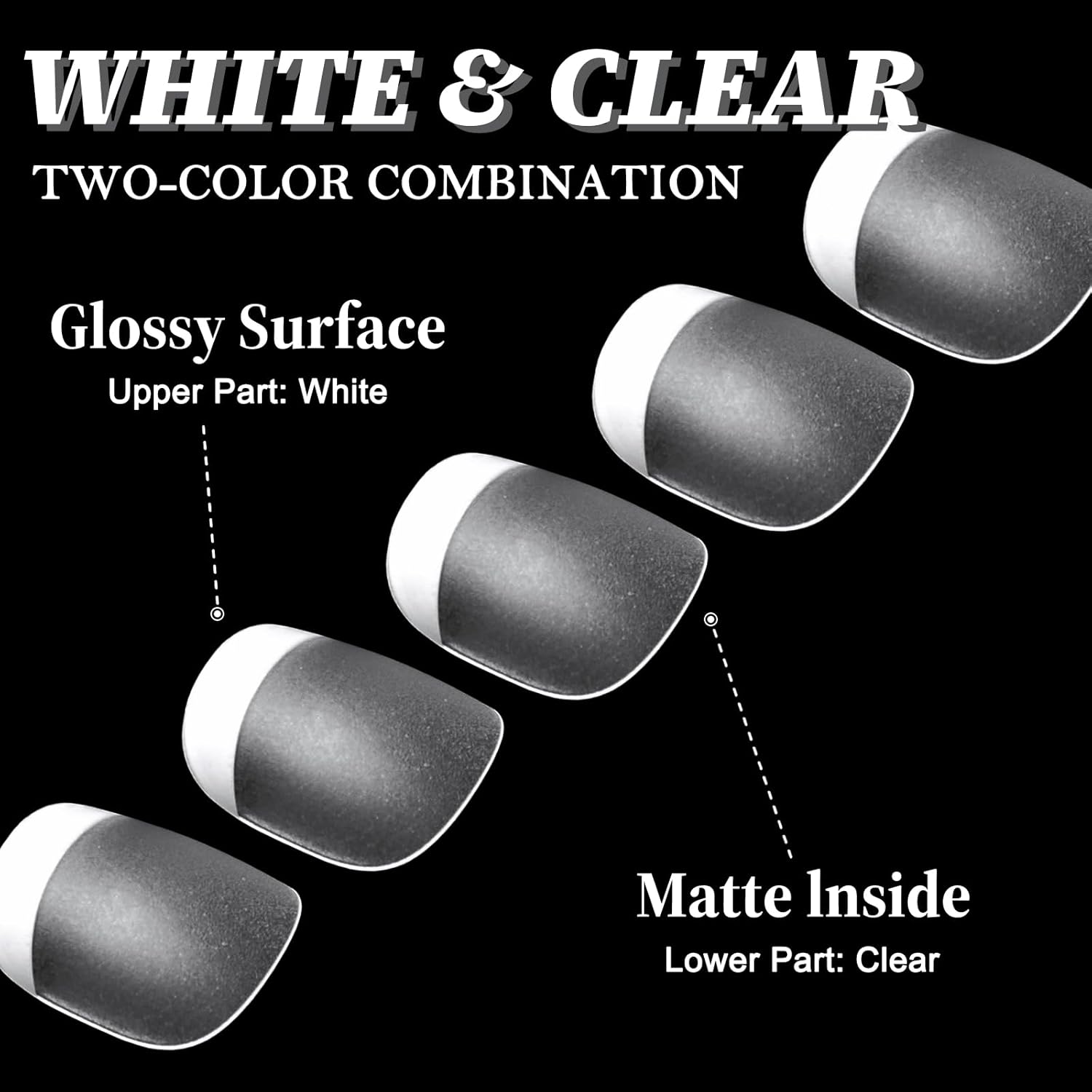 300 Piece Short Square French Tip Press-On Nails Clear Acrylic Full Cover 15 Sizes - Image 3
