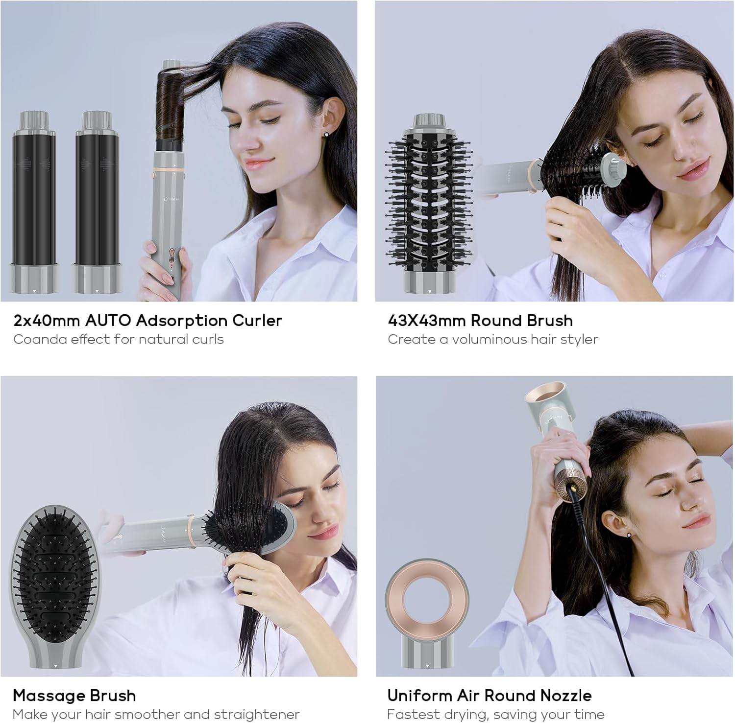IG INGLAM MegaAIR Styler 5-in-1 Hair Dryer Brush, 110,000 RPM Motor, Gray, New - Image 3