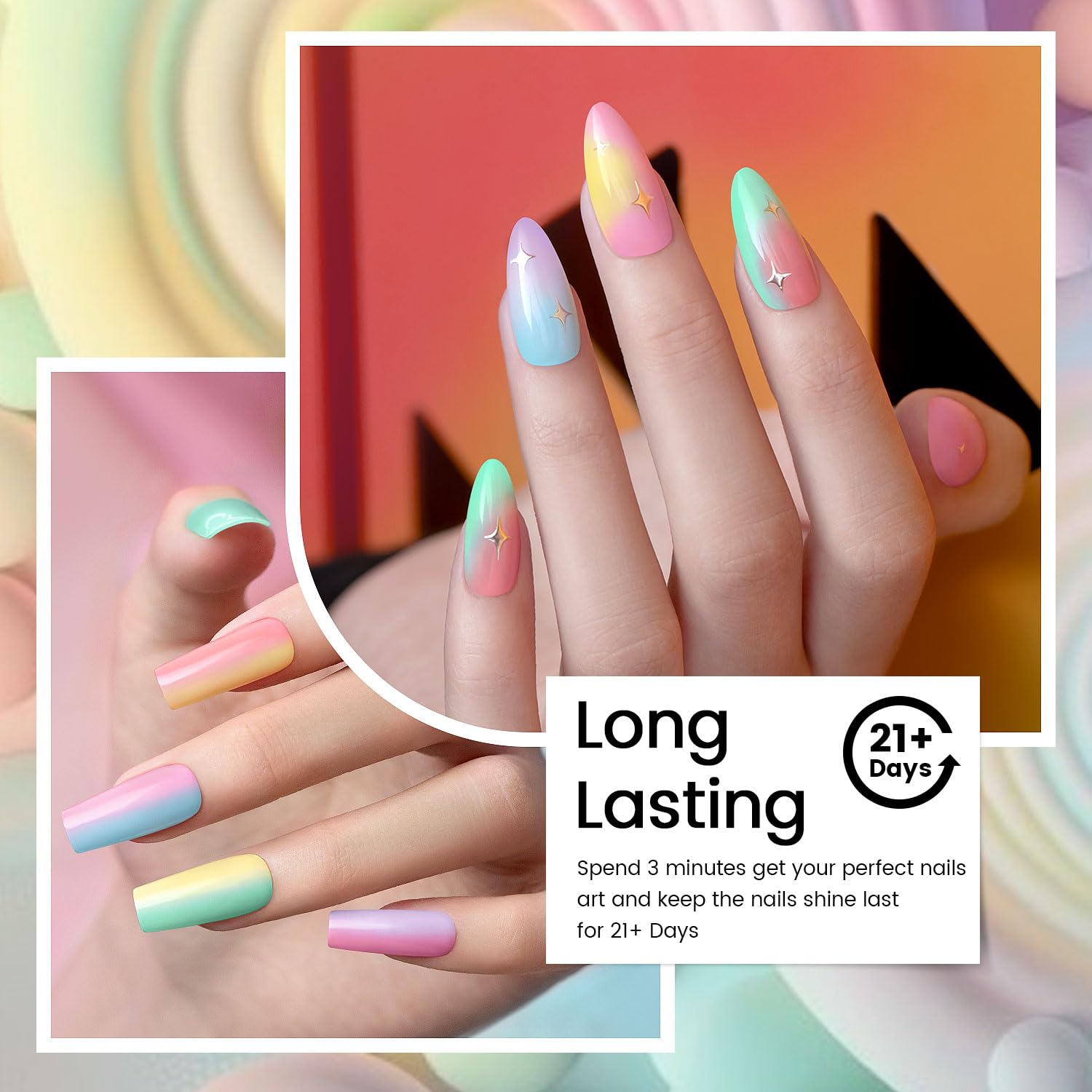 RARJSM 6Pcs Ombre Gel Polish Set with Sponges and Nail Brush for DIY Nail Art - Image 3