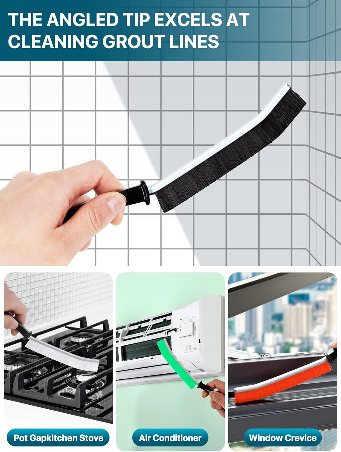 6-Piece Hard Bristle Crevice Cleaning Brush Set for Narrow Spaces, Toilets and Grout - Image 2