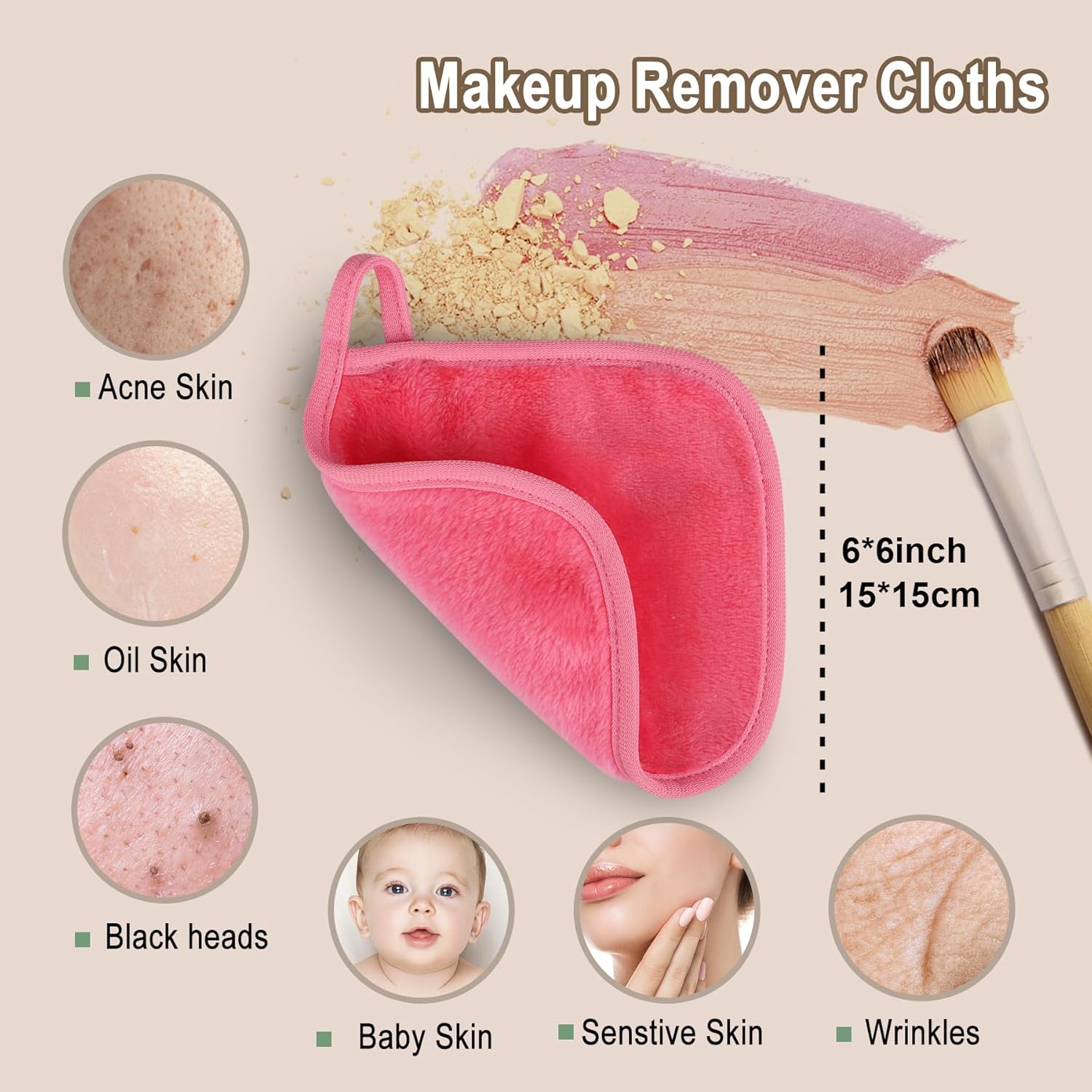KODAMO 12 Pack Pink Reusable Microfiber Makeup Remover Cloths with Travel Bag - Image 3