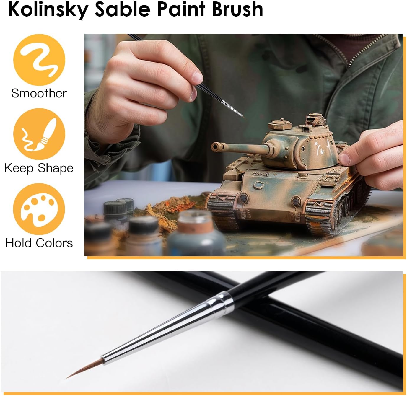 Kolinsky Sable Miniature Paint Brush Set Size 000 for Fine Detail Work - Image 3