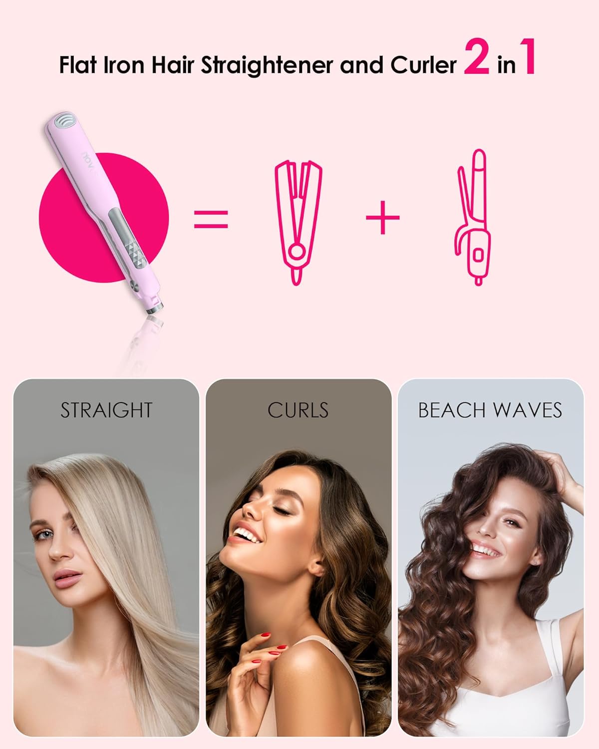 NOVUS 1.4 Inch Ceramic Floating Plate Flat Iron Hair Straightener with Adjustable Temperature - Image 2