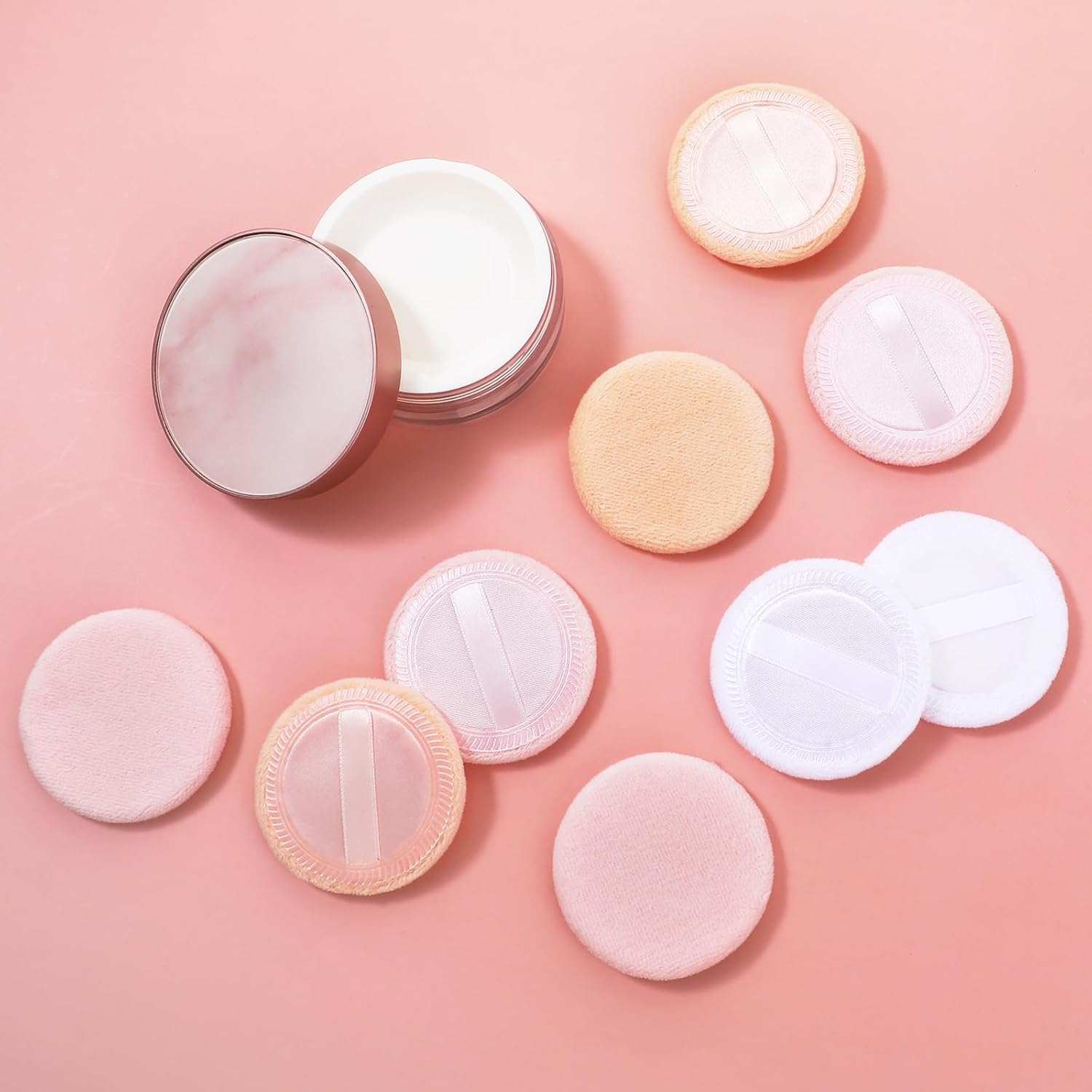 ElevateTech 36 Count Round Makeup Puff Pads with Ribbon for Loose Powder and Foundation - Image 3