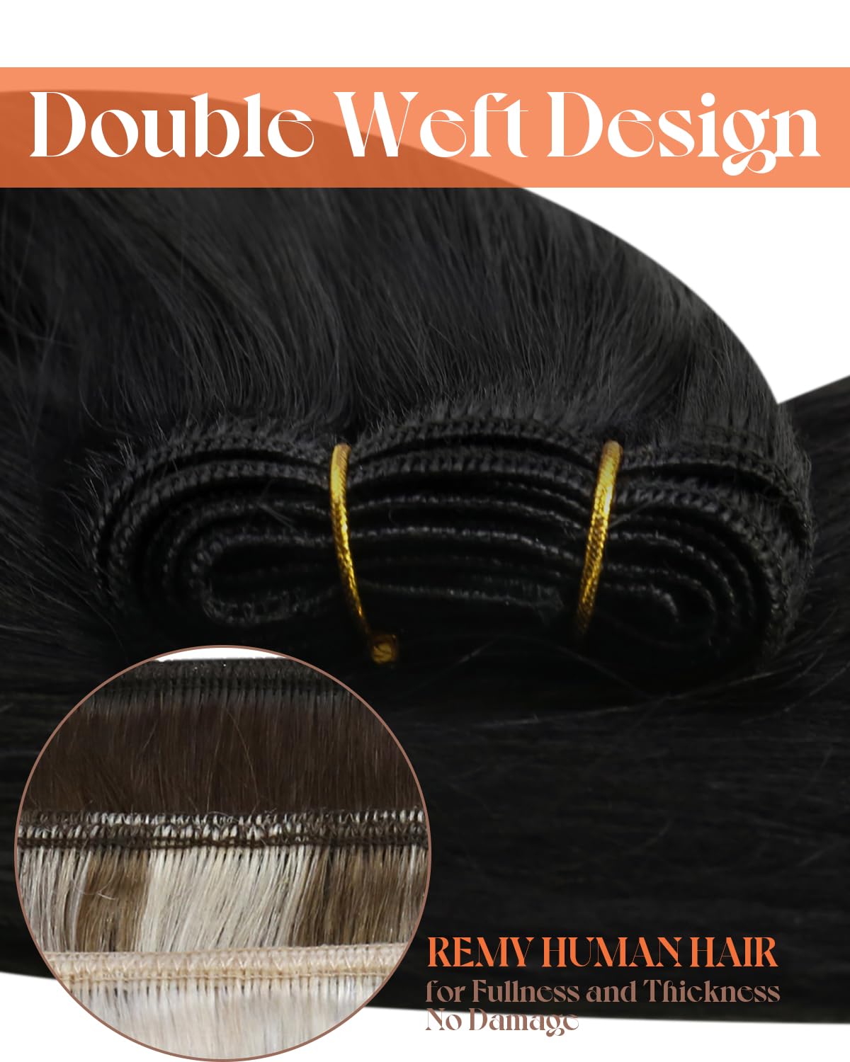 Sunny Hair 22 Inch Jet Black Sew-In Human Hair Extensions Weft Bundles for Women 100g - Image 2