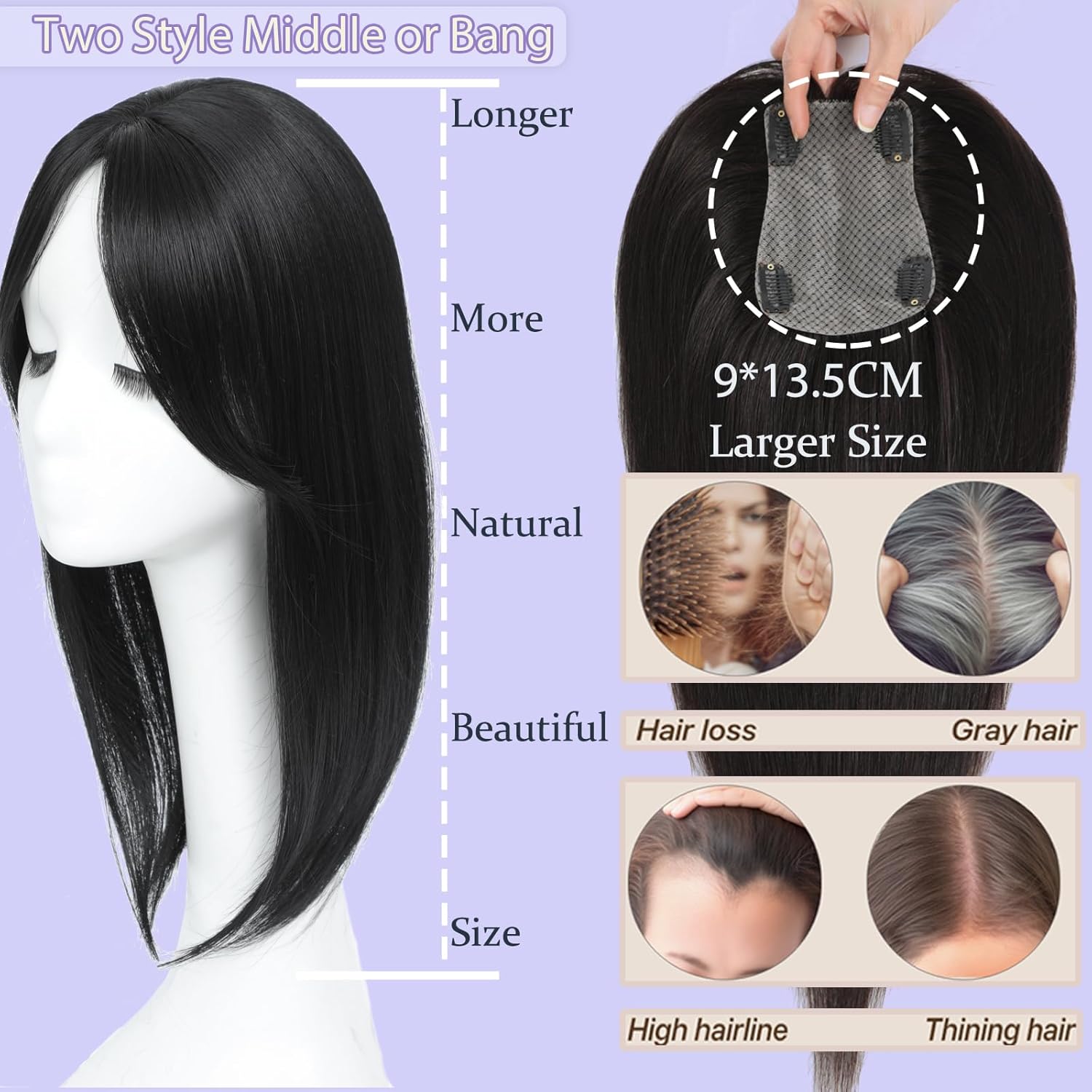 18 Inch 360° 3D Ombre Light Brown to Blonde Hair Topper for Thinning Hair - Image 2