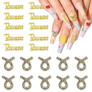 JERCLITY 20pcs Gold Alloy Taurus Zodiac Nail Charms - 10pcs Sign Symbols, 10pcs Constellation Words (Dates: April 20 to May 20), JSP430