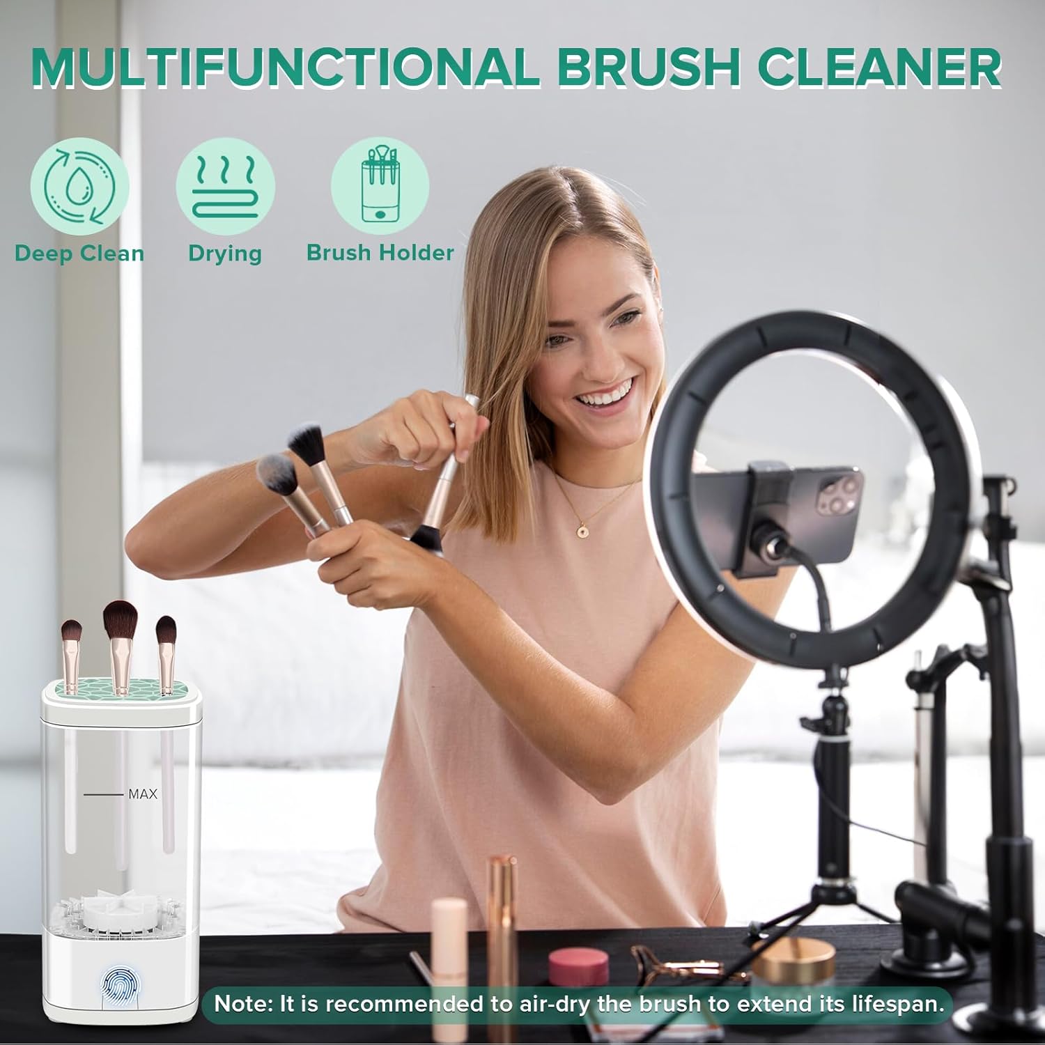 Electric Makeup Brush Cleaner Dryer Holder USB-C Portable Multi-Functional - Image 5