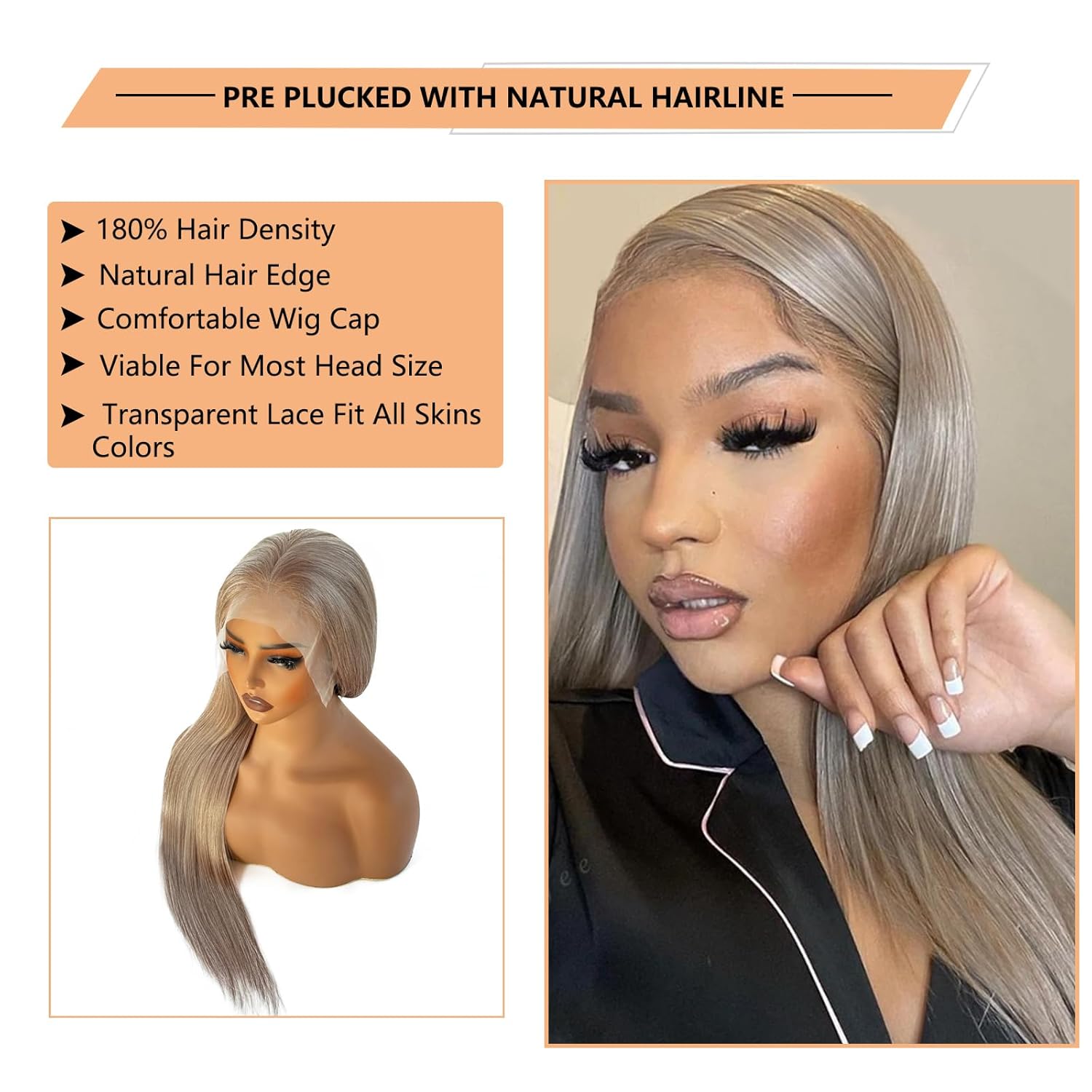 24-Inch Ash Blonde HD Lace Front Wig for Women, 180% Density, Pre-Plucked with Baby Hair - Image 3