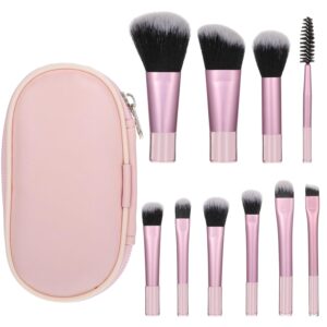 10 PCS Mini Travel Makeup Brushes Set, Pink Portable Full Complete Function Cosmetic Kit with Brush Pouch Professional Makeup Brush Set for Women Girls Brush Blush Powder Eye Shadow