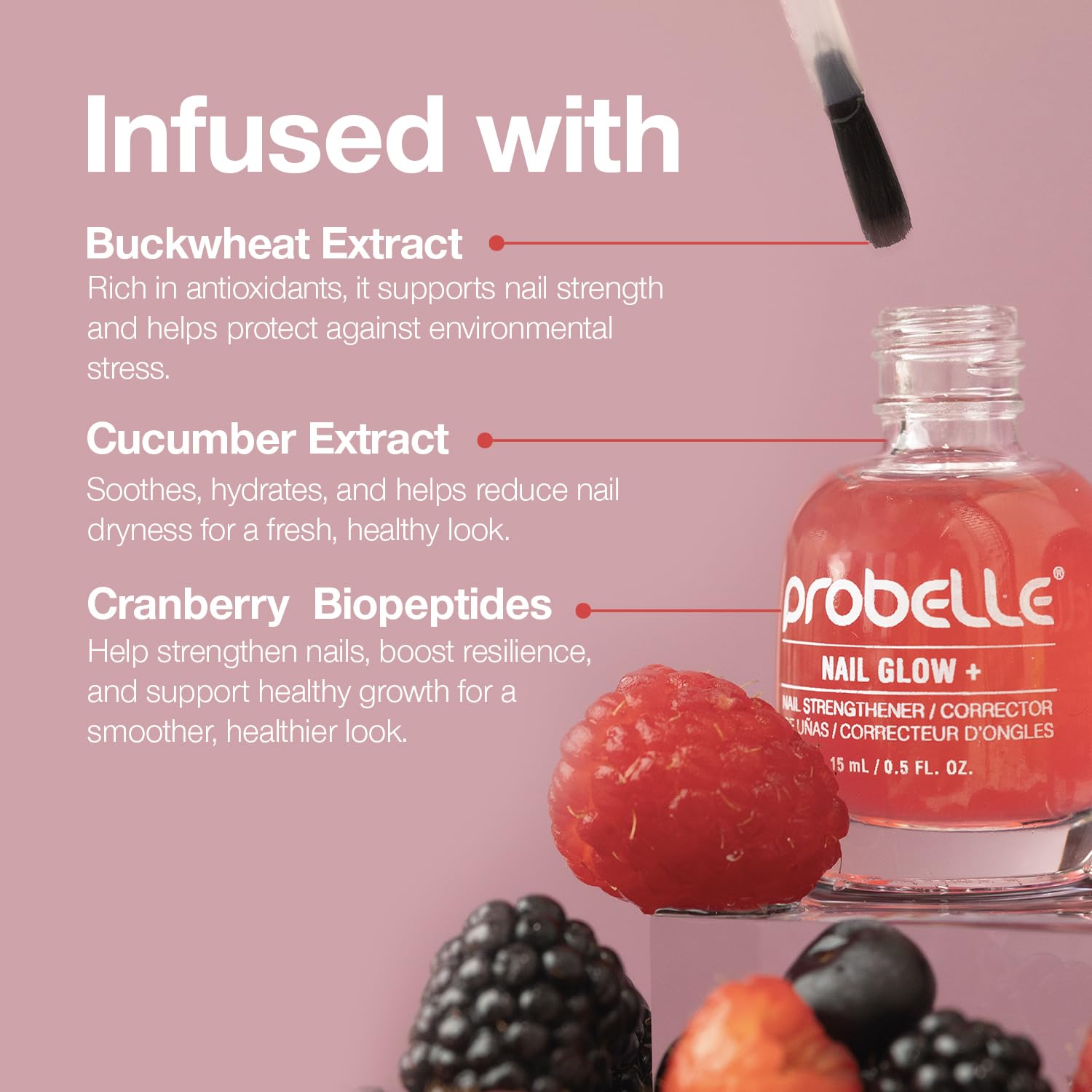 Probelle Nail Glow Strengthener with Sheer Jelly Tint for Damaged Nails 0.5 oz Berry - Image 3