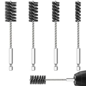 Hicarer 4 Pcs Stainless Steel Wire Brush for Drill Bore Brush Set with Hex Shank Handle Wire Brushes for Drill Ports Tubes Bearings Cleaning Parts Attachments and More, 3/8'', 1/2'', 3/4'', 7/8''