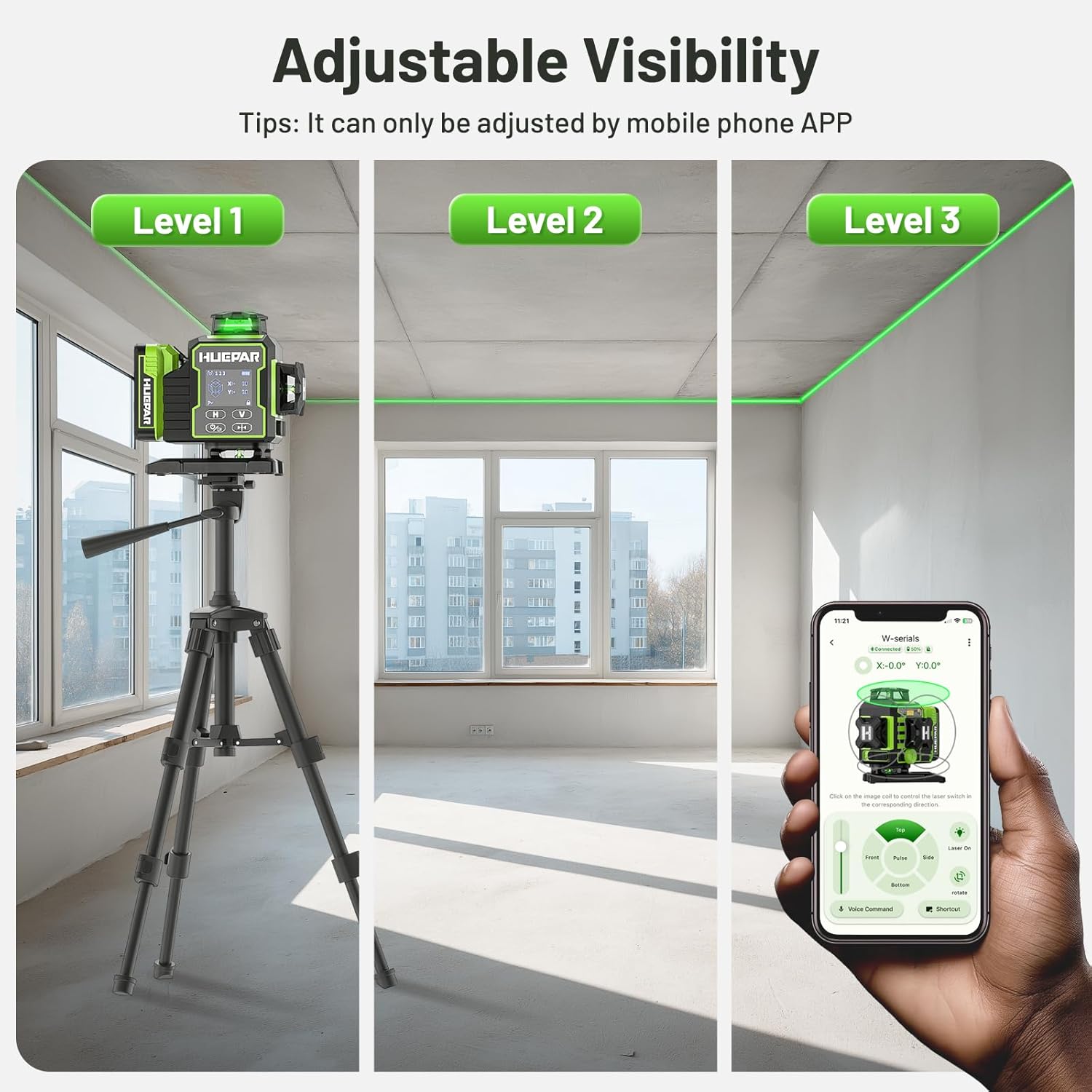 Huepar W04CG 4D 16-Line Green Laser Level Self Leveling Tool with Bluetooth & Electric Base - Image 8