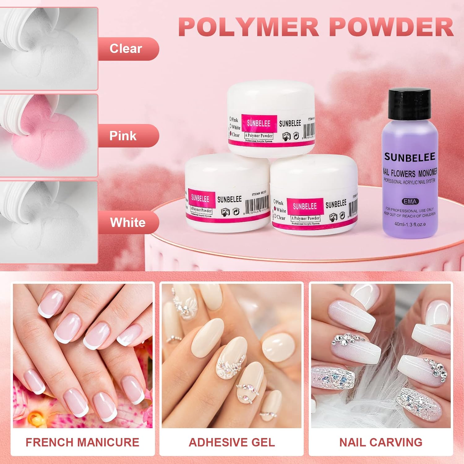 Professional Acrylic Nail Kit with UV Light, Gel Polish, Drill, Art Tips and Decorations for DIY Nail Art - Image 7