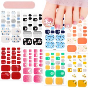 8Sheets Floral Gel Toe Nail Stickers - Flower Polish Strips Self-Adhesive Glitter Designs Decals Small Daisy Toenail Stickers Full Gel Wraps for Women DIY Manicure