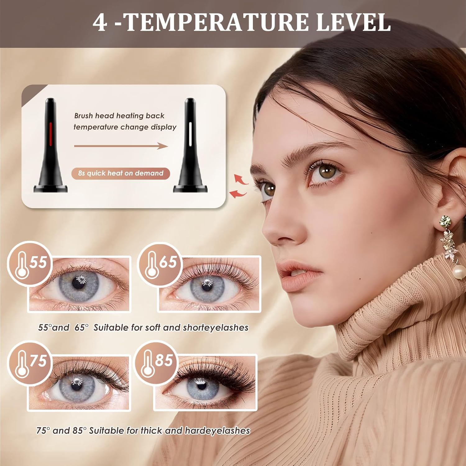 USB Rechargeable Heated Eyelash Curler Electric Makeup Tool 4 Modes LED Display - Image 5
