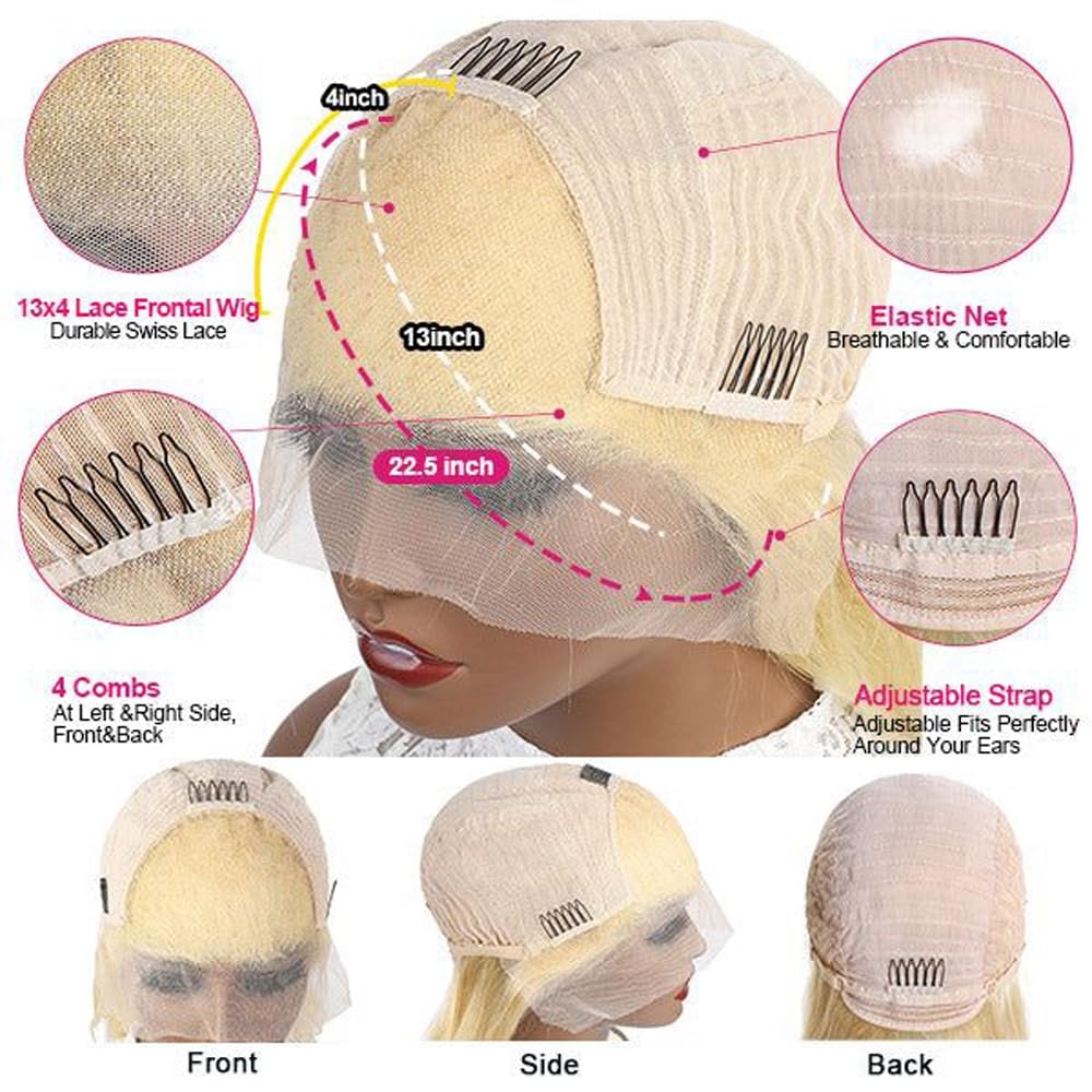 Blonde Bob Wig 12 Inch Human Hair Straight 613 180 Density 13x4 HD Lace Wigs - Image 6