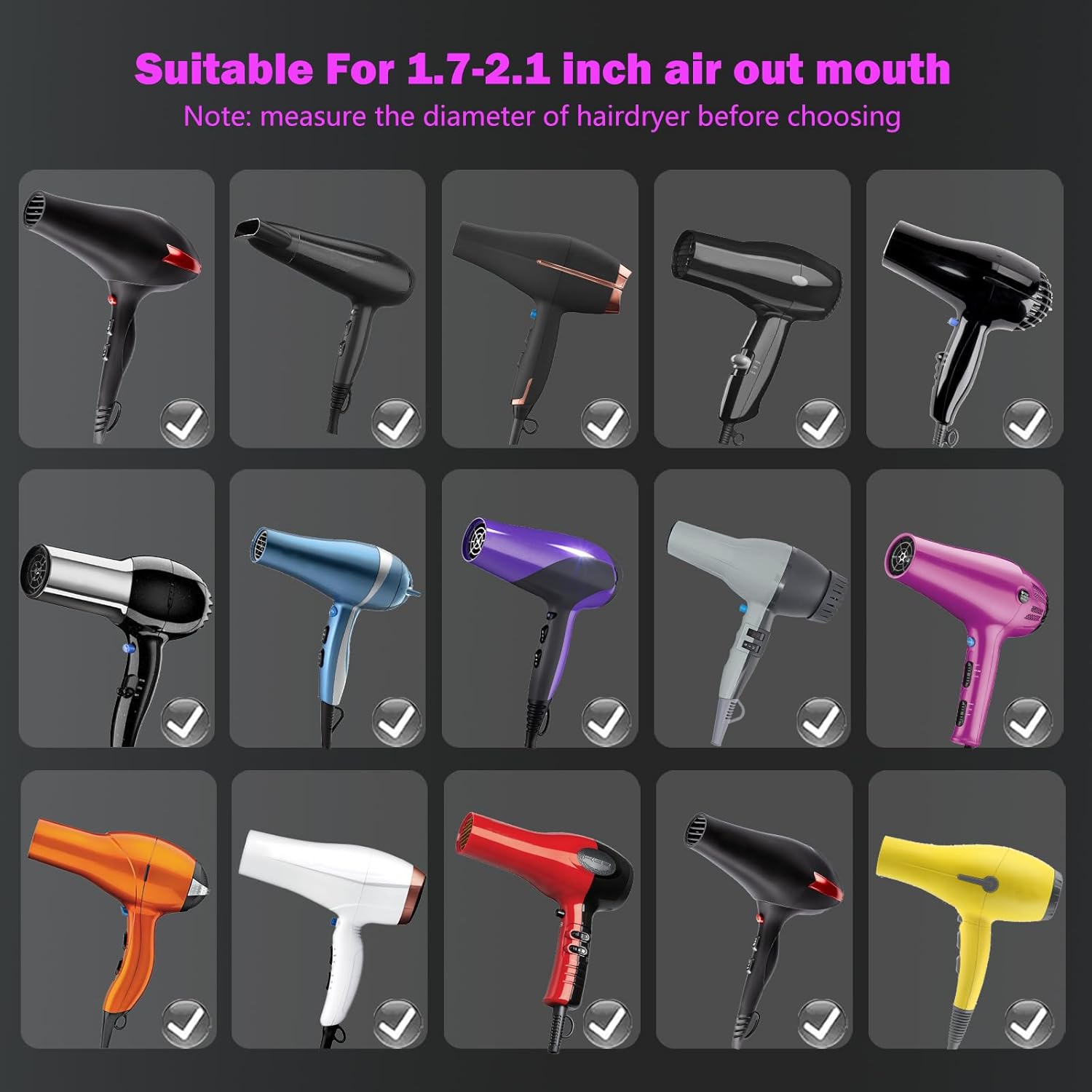 Universal Hair Diffuser Attachment for Blow Dryers 1.7 to 2.1 Inch Nozzles - Image 2