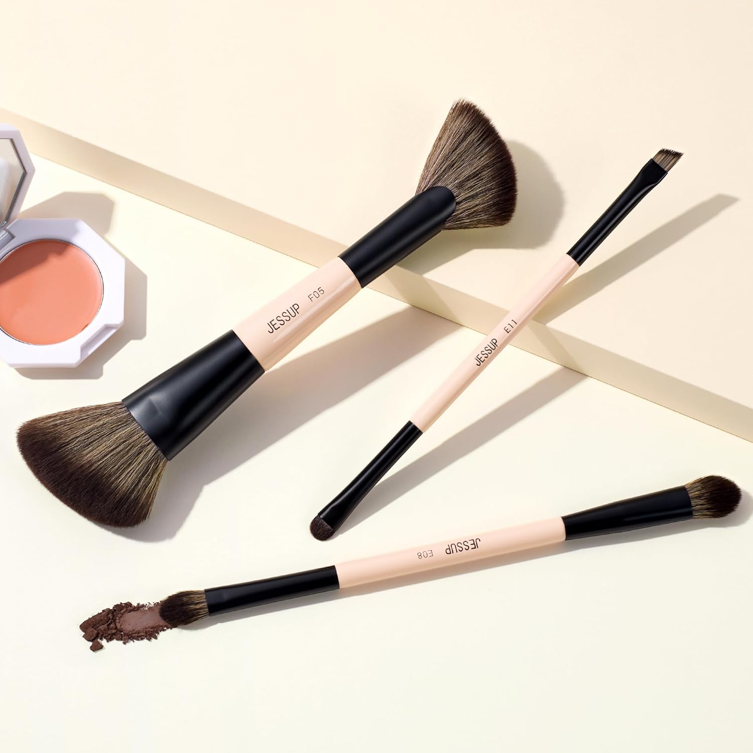 Jessup 3-Piece Travel Makeup Brush Set with Double-Sided Contour Eyeshadow Brushes - Image 8