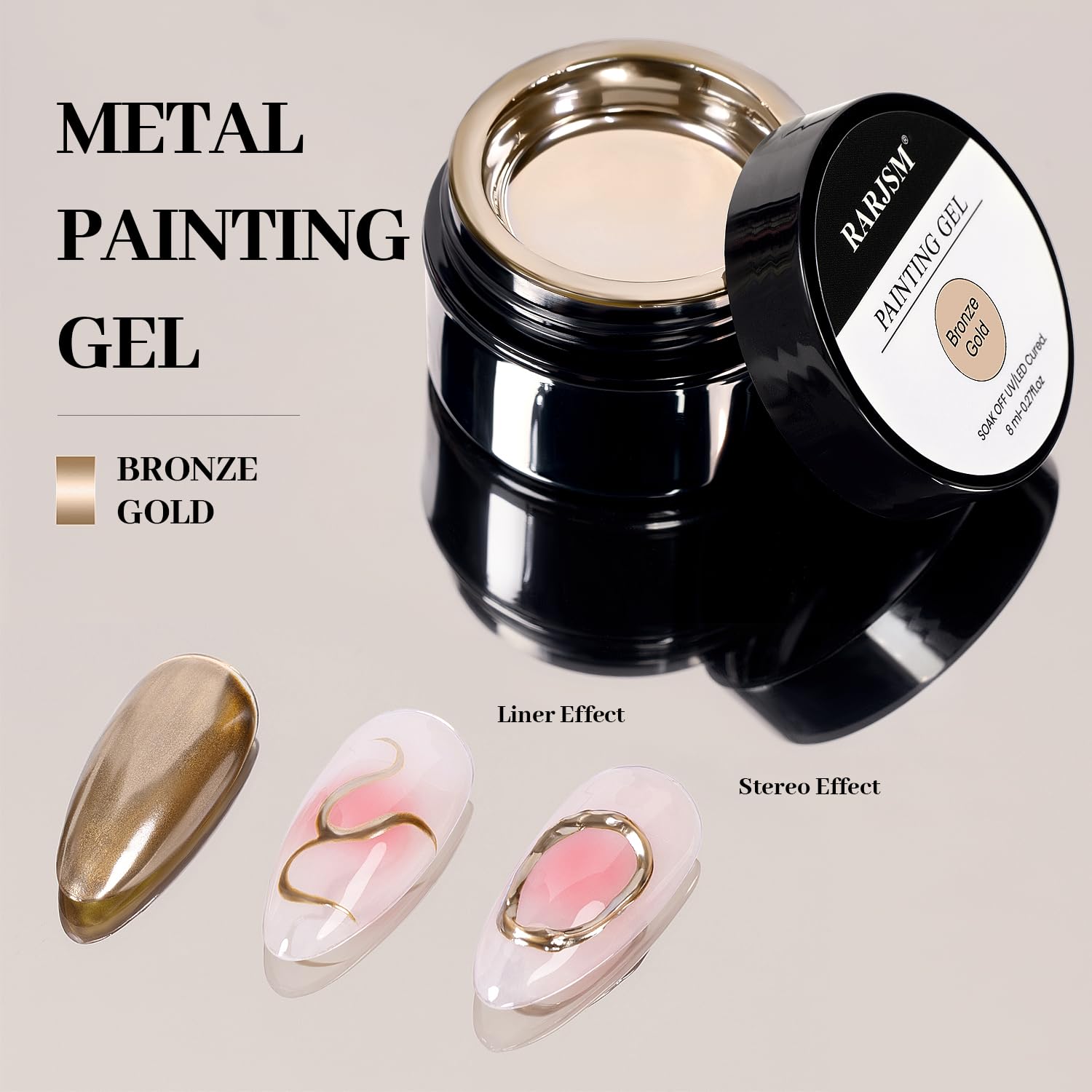 RARJSM 8ml Bronze Gold Chrome Metallic Painting Gel Nail Polish for DIY Nail Art - Image 3